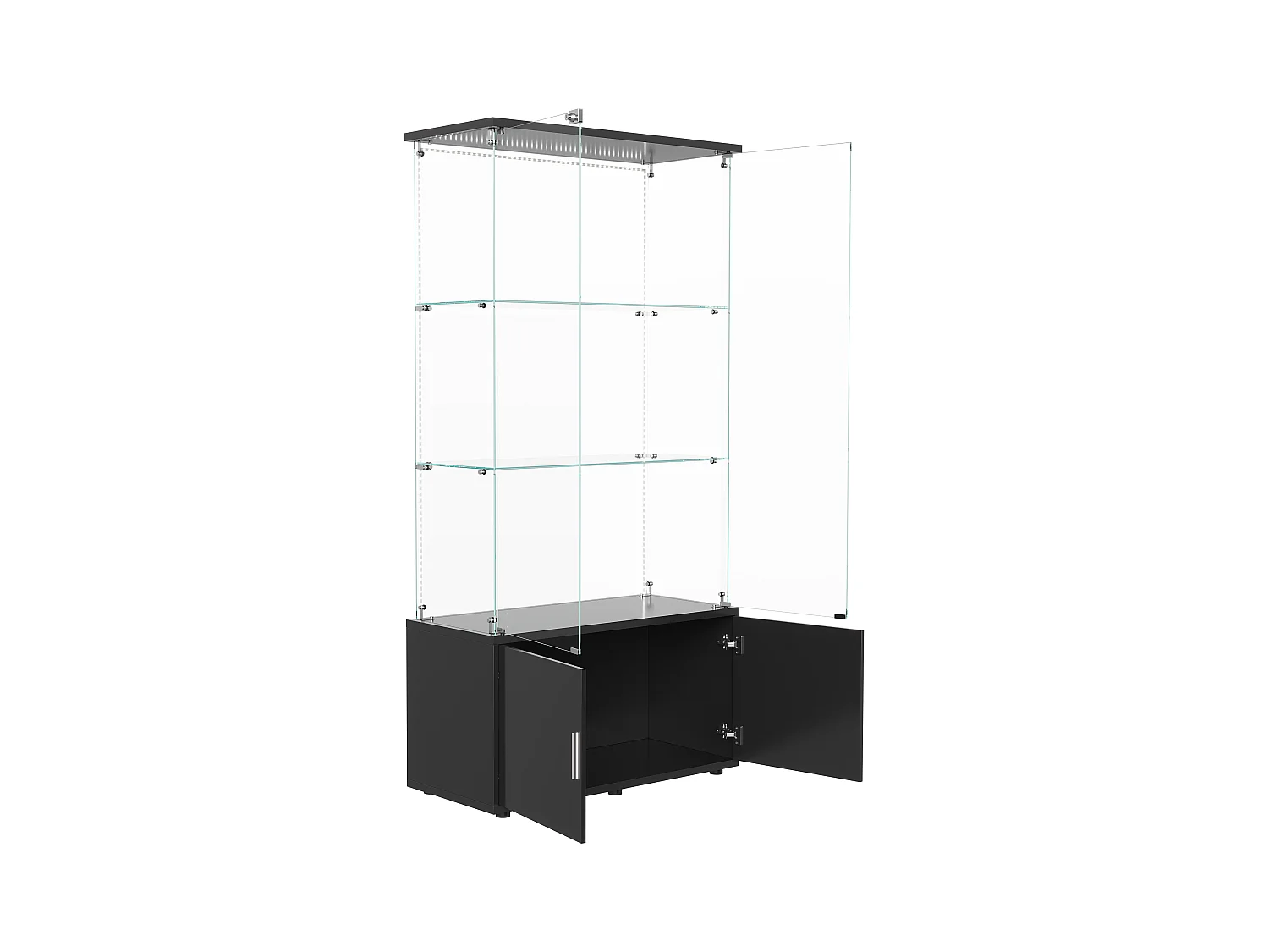 Vitrine en verre, Vitrine avec étages, Vitrines en verre avec serrure, Vitrine d'exposition avec LED, 78,51×35×164 cm，noir