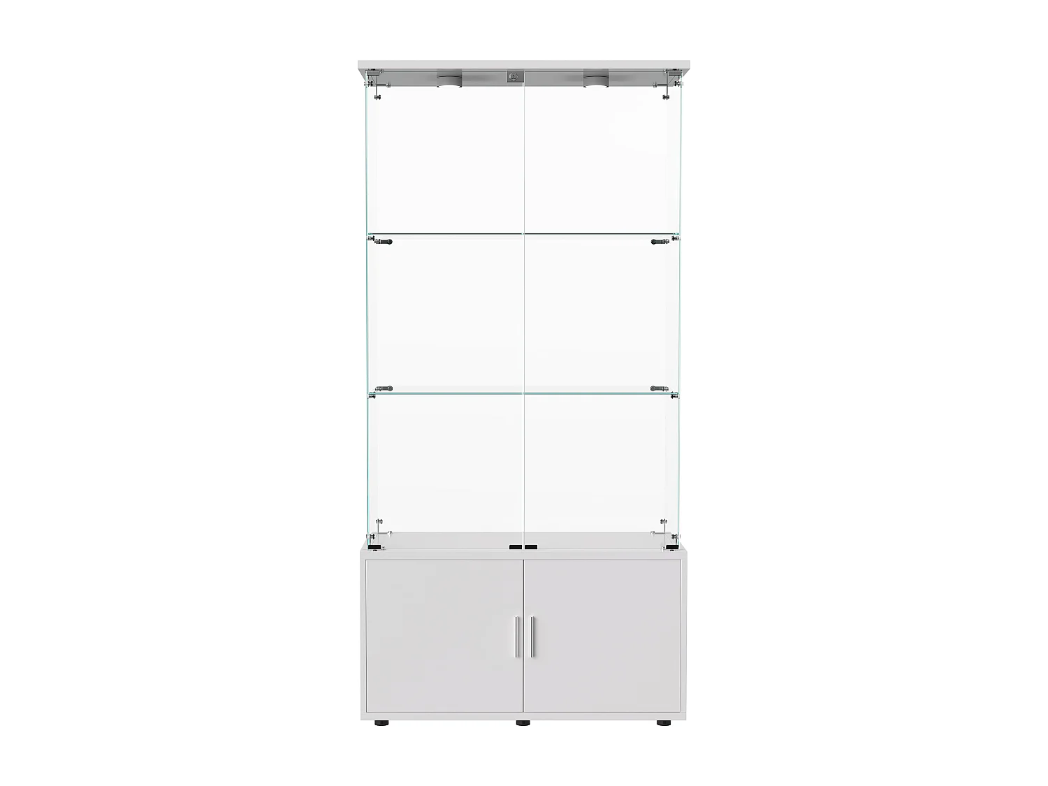 Vitrine en Verre avec Éclairage LED Intégré, 3 étages d'étagères transparentes et armoires de rangement avec portes ,Blanc