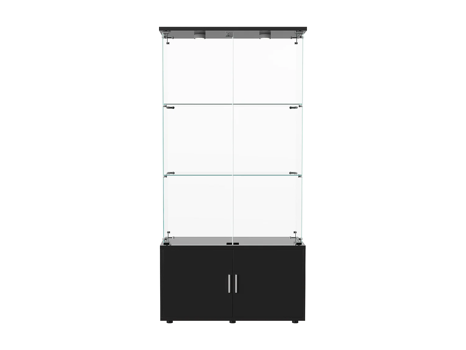 Vitrine en Verre avec Éclairage LED Intégré, 3 étages d'étagères transparentes et 2 armoires de rangement avec portes ,Noir