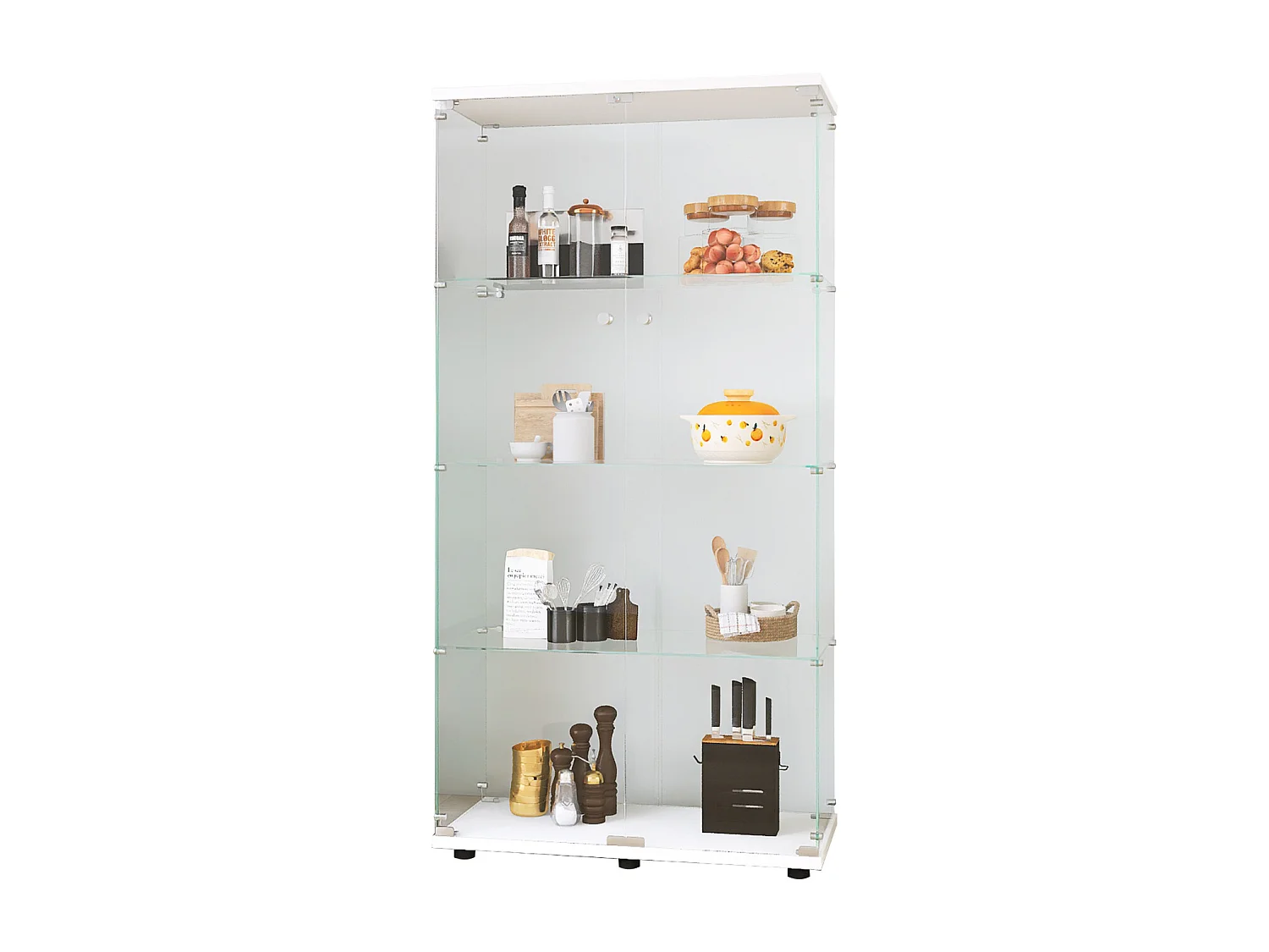 Vitrine en verre avec LED, Vitrine en verre avec serrure, Armoire pour collection, 2 portes, 4 étages, 80 x 36 x 164 cm, Blanc