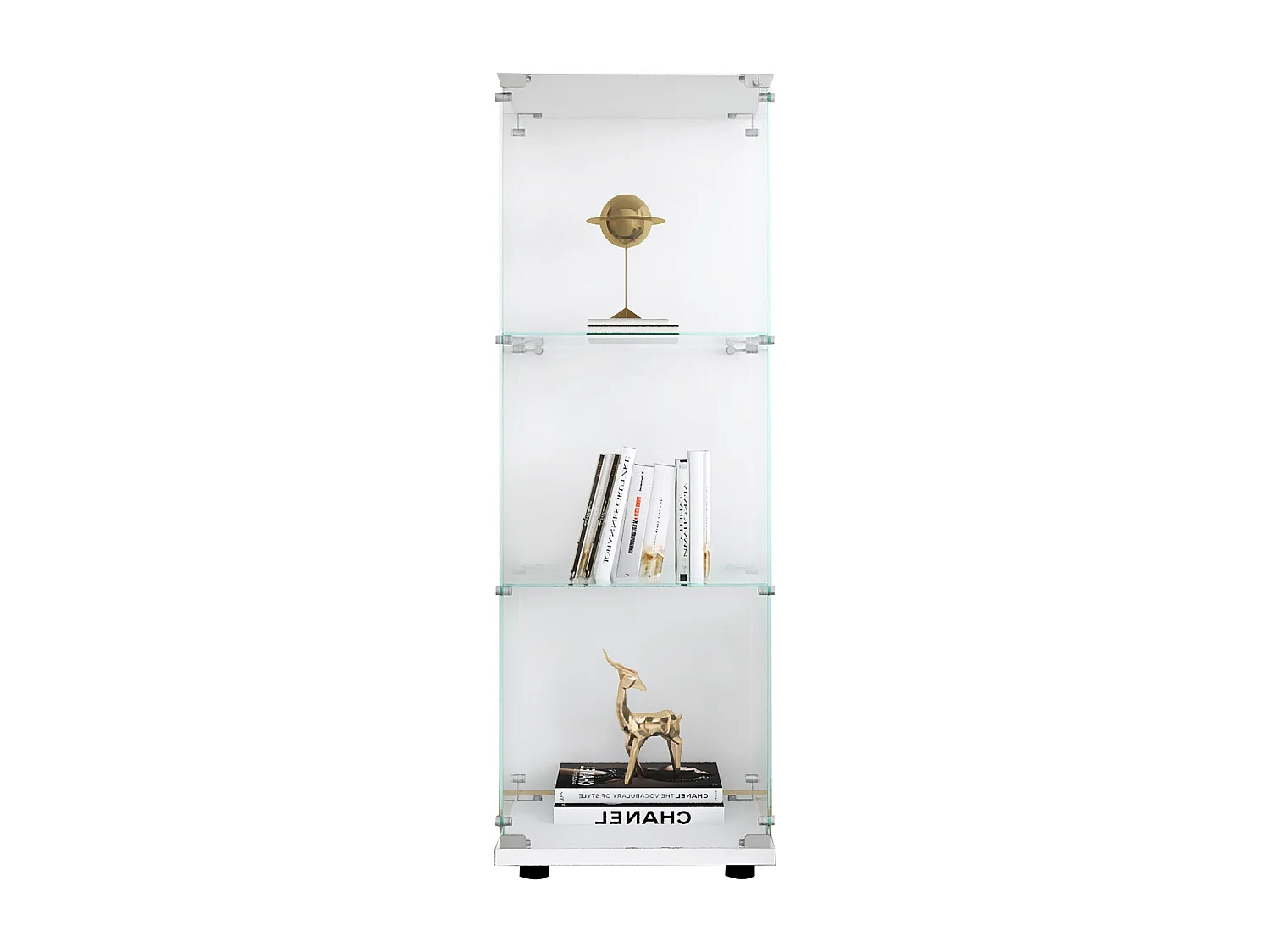 Vitrine en verre à 3 étagères avec porte, étagère à livres sur pied pour salon, chambre à coucher, bureau, 16.7"*14.3"*49.3",Blanc