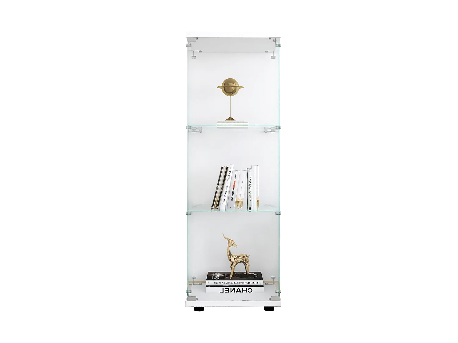 Vitrina de cristal de 3 estantes con puerta, estantería independiente para sala de estar, dormitorio y oficina, 42 x 36 x 125 cm, color blanco