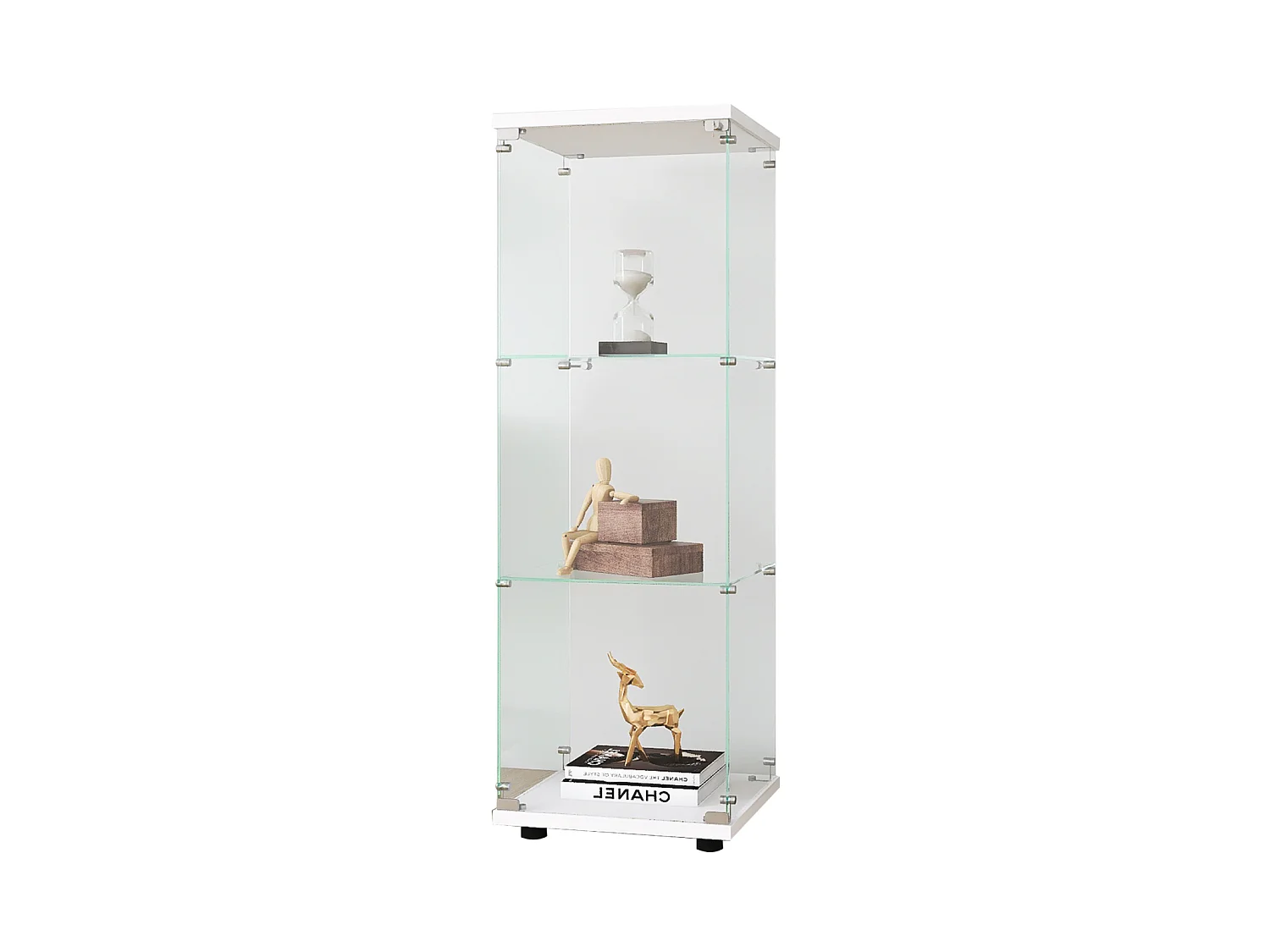 Vitrina de cristal de 3 estantes con puerta, estantería independiente para sala de estar, dormitorio y oficina, 42 x 36 x 125 cm, color blanco