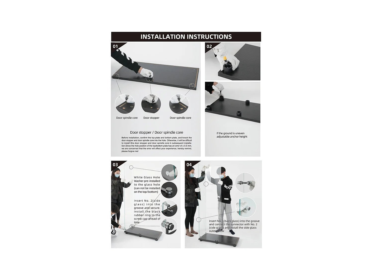 Vitrine, Vitrine en verre 4 étagères avec porte, Vitrine transparente, Armoire de rangement de sol en verre avec serrure, Noir