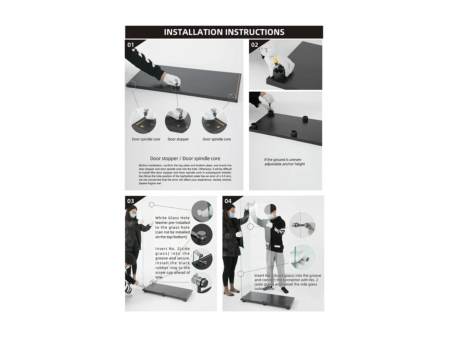Vitrine, Vitrine en verre 4 étagères avec porte, Vitrine transparente, Armoire de rangement de sol en verre avec serrure, Noir