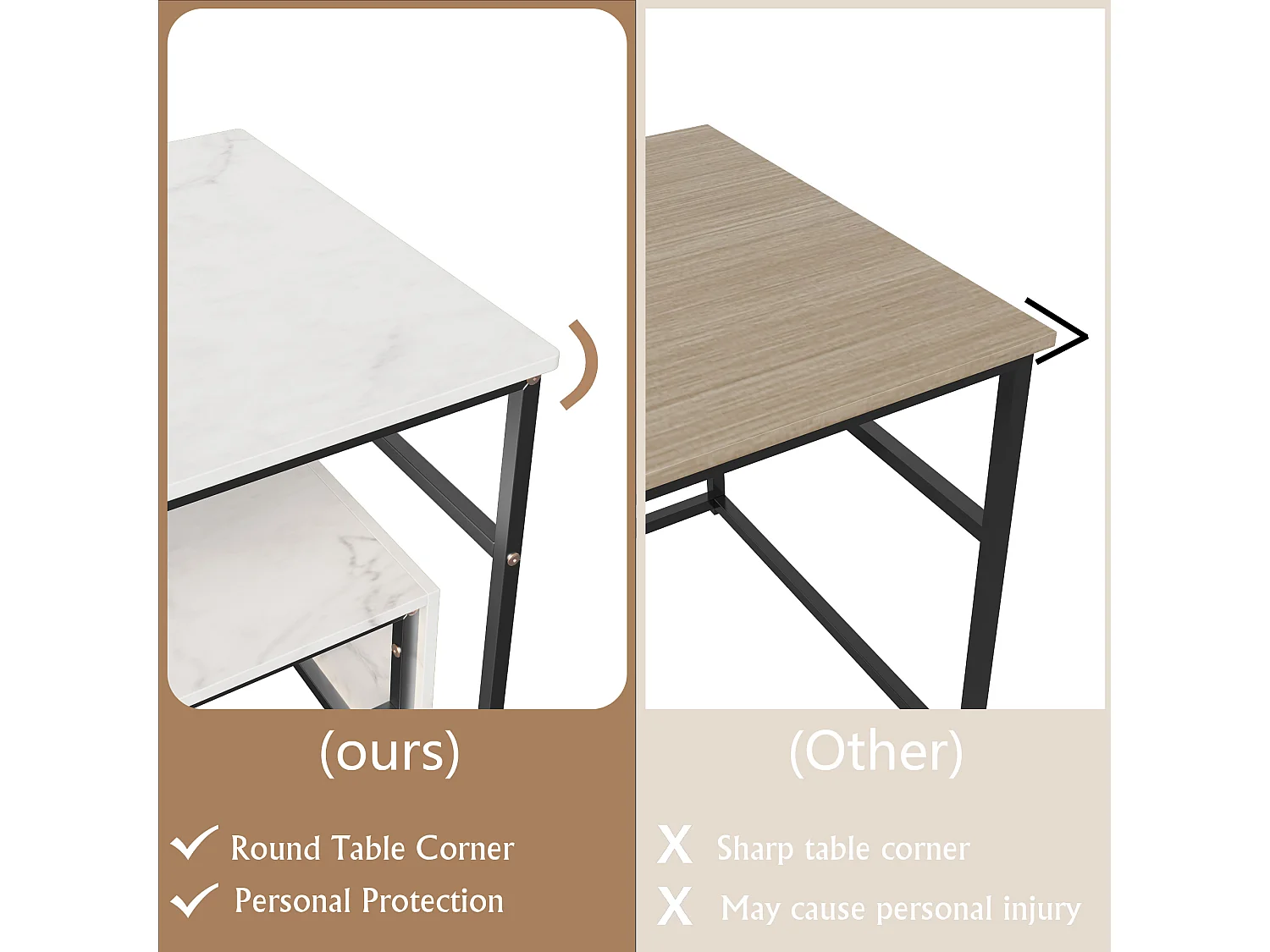 Table Basse - Lot de 2 Tables Basses Gigognes - Rectangulaire - Effet Marbre - Facile à Assembler - Utilisation Multifonctionnelle - Noir + Blanc