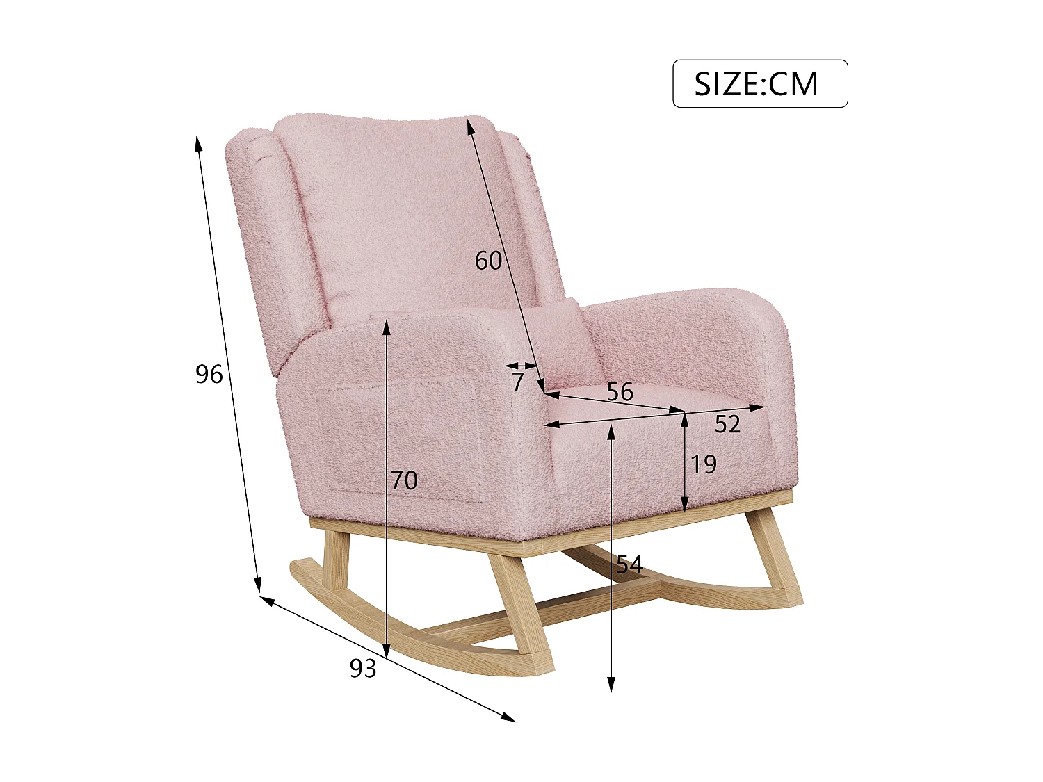 Fauteuil à Bascule, Rocking Chair, Chaise à bascule moderne en tissu teddy avec siège rembourré de mousse et cadre en bois