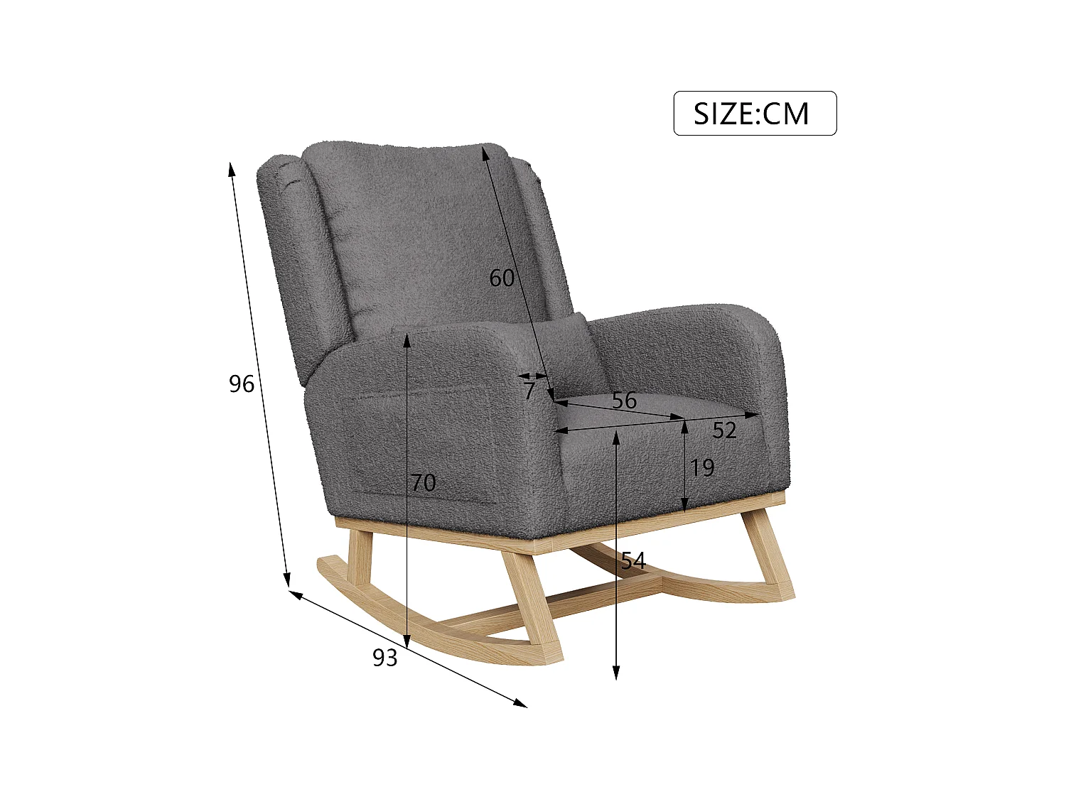 Fauteuil à Bascule, Rocking Chair, Chaise à bascule moderne en tissu teddy avec siège rembourré de mousse et cadre en bois