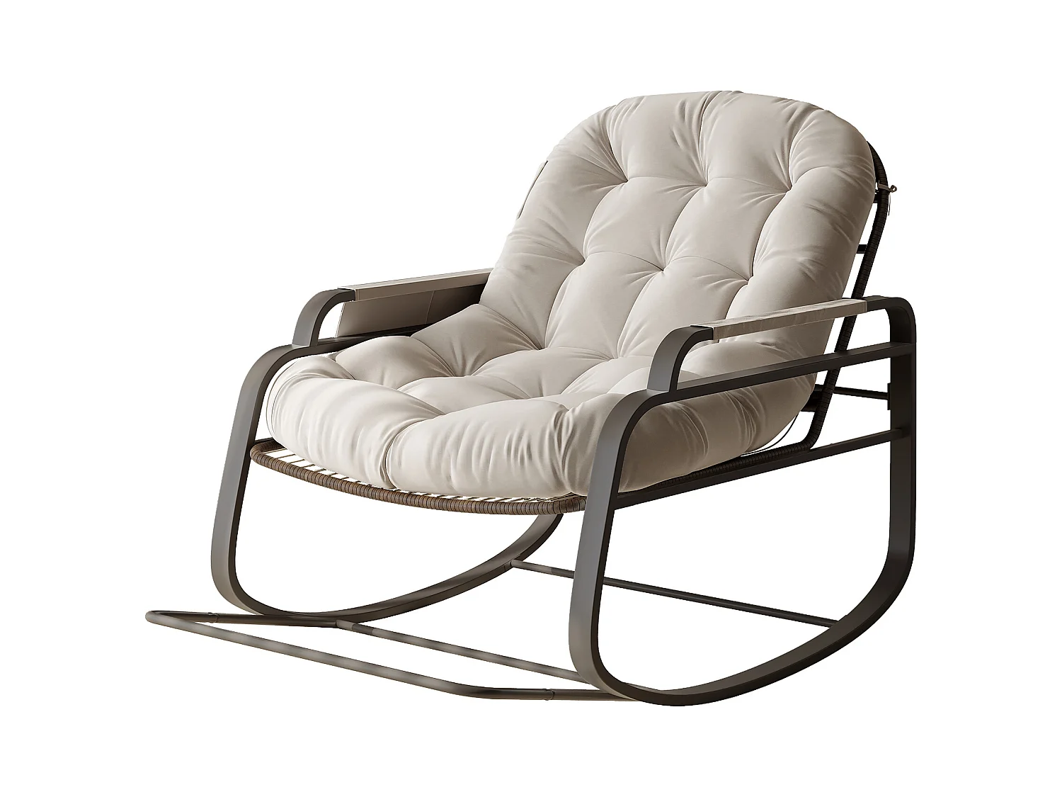 Fauteuil à bascule en rotin, Rembourrée Rocking Chair, Confortable Grande Chaise bascules, pour Chambre à Coucher, Salon, Beige