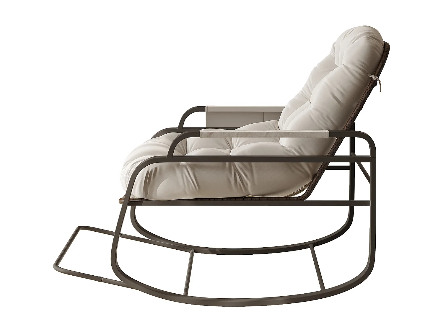 Fauteuil à bascule en rotin, Rembourrée Rocking Chair, Confortable Grande Chaise bascules, pour Chambre à Coucher, Salon, Beige