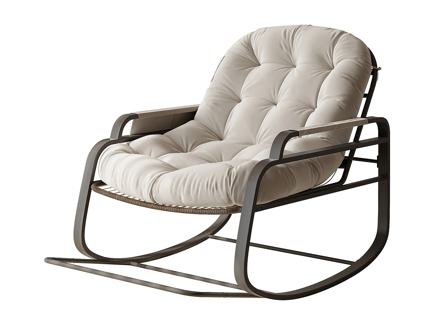 Fauteuil à bascule en rotin, Rembourrée Rocking Chair, Confortable Grande Chaise bascules, pour Chambre à Coucher, Salon, Beige