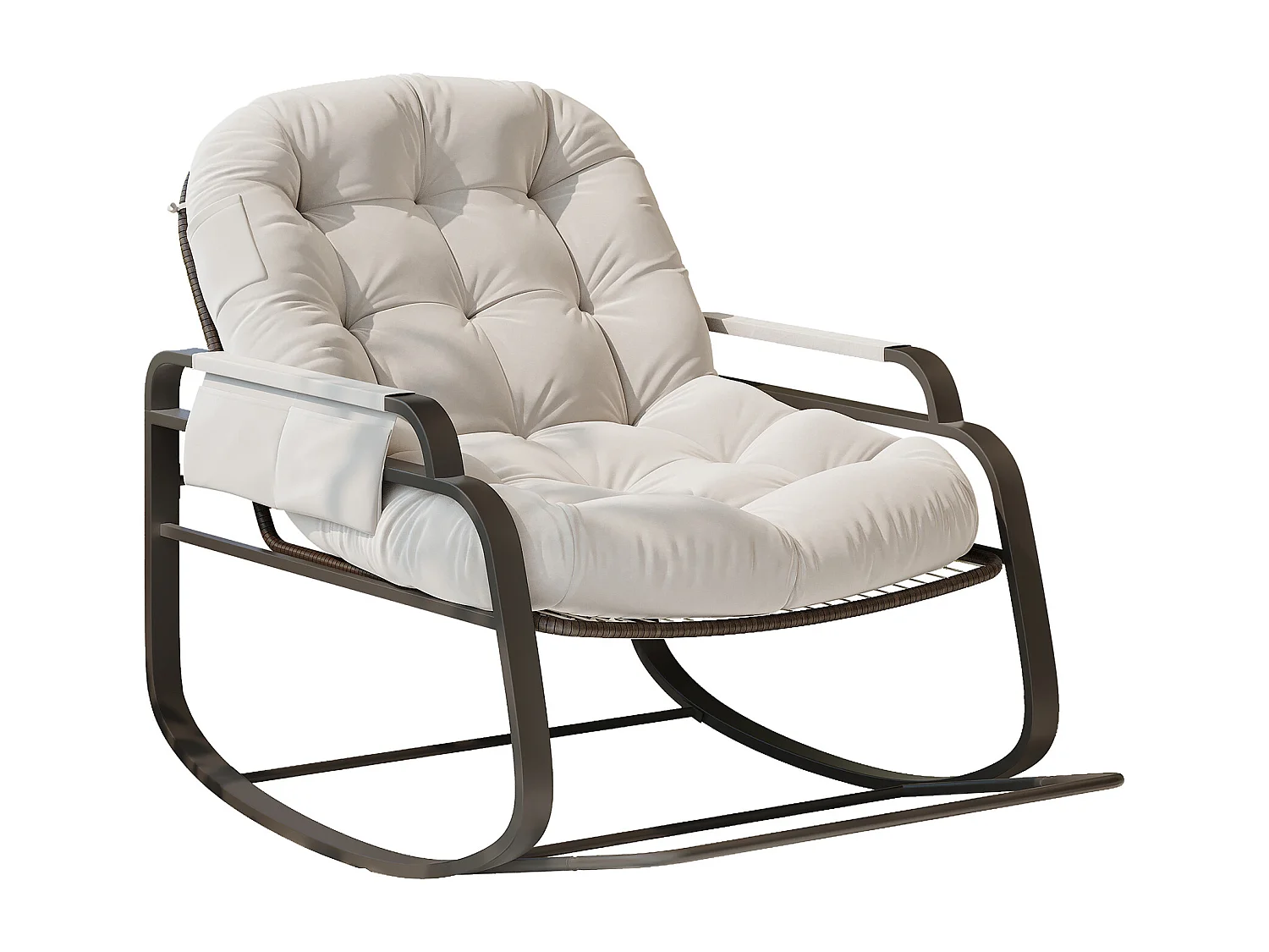 Fauteuil à bascule en rotin, Rembourrée Rocking Chair, Confortable Grande Chaise bascules, pour Chambre à Coucher, Salon, Beige