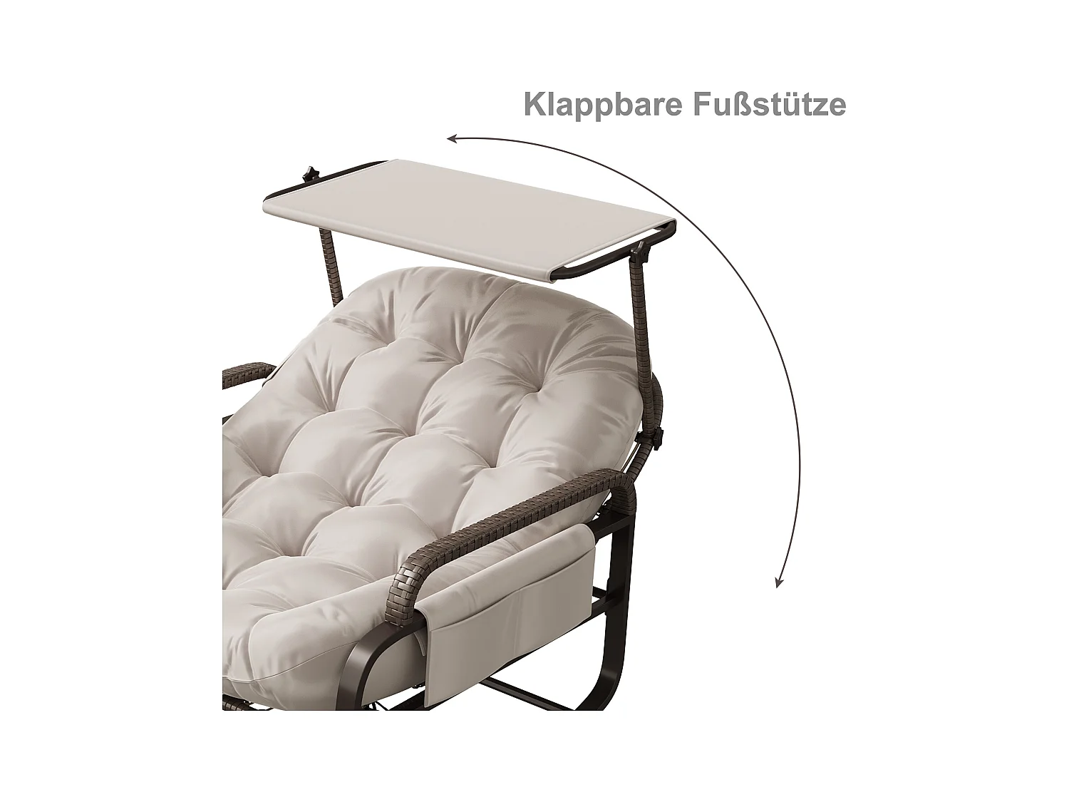 Fauteuil à bascule, Chaise relax avec dossier réglable et repose-pieds pliable, fauteuil en rotin avec toit pare-soleil