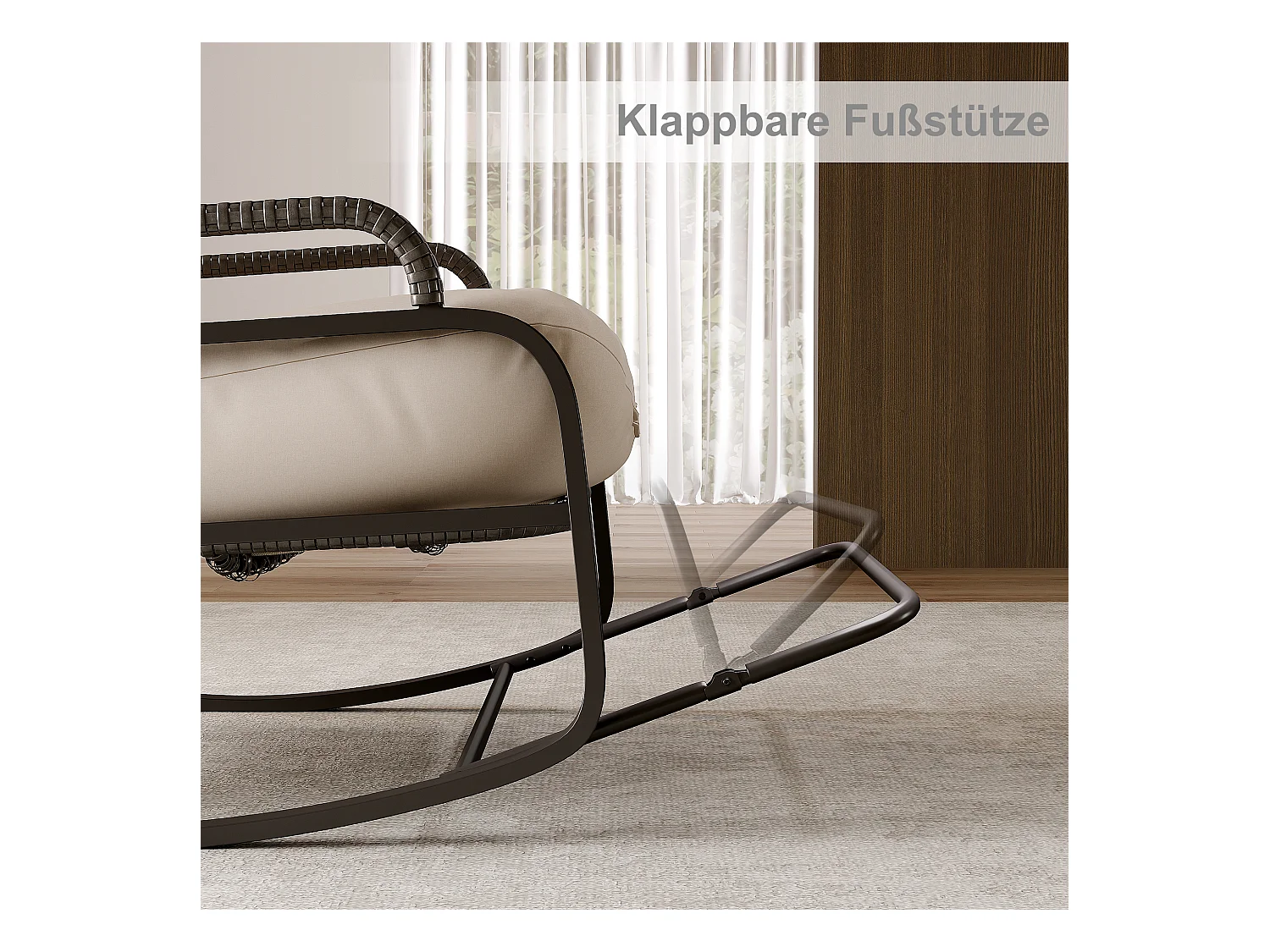 Fauteuil à bascule, Chaise relax avec dossier réglable et repose-pieds pliable, fauteuil en rotin avec toit pare-soleil