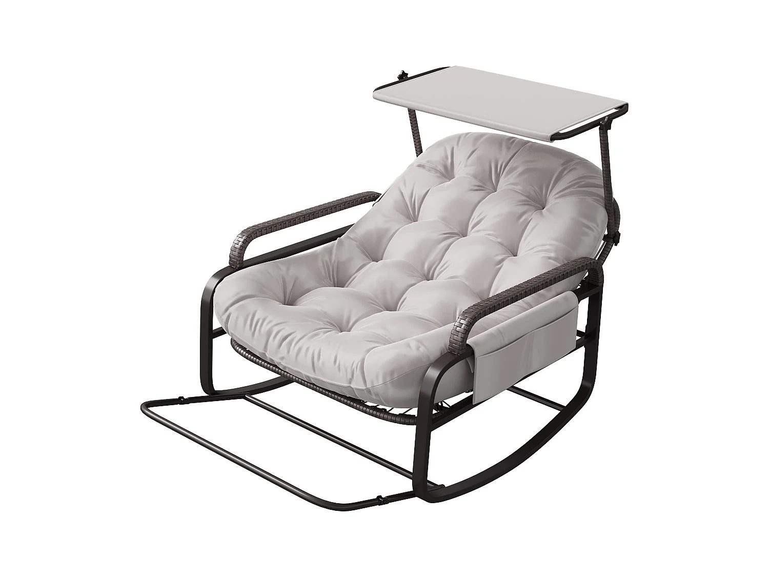 Fauteuil à bascule, Chaise relax avec dossier réglable et repose-pieds pliable, fauteuil en rotin avec toit pare-soleil