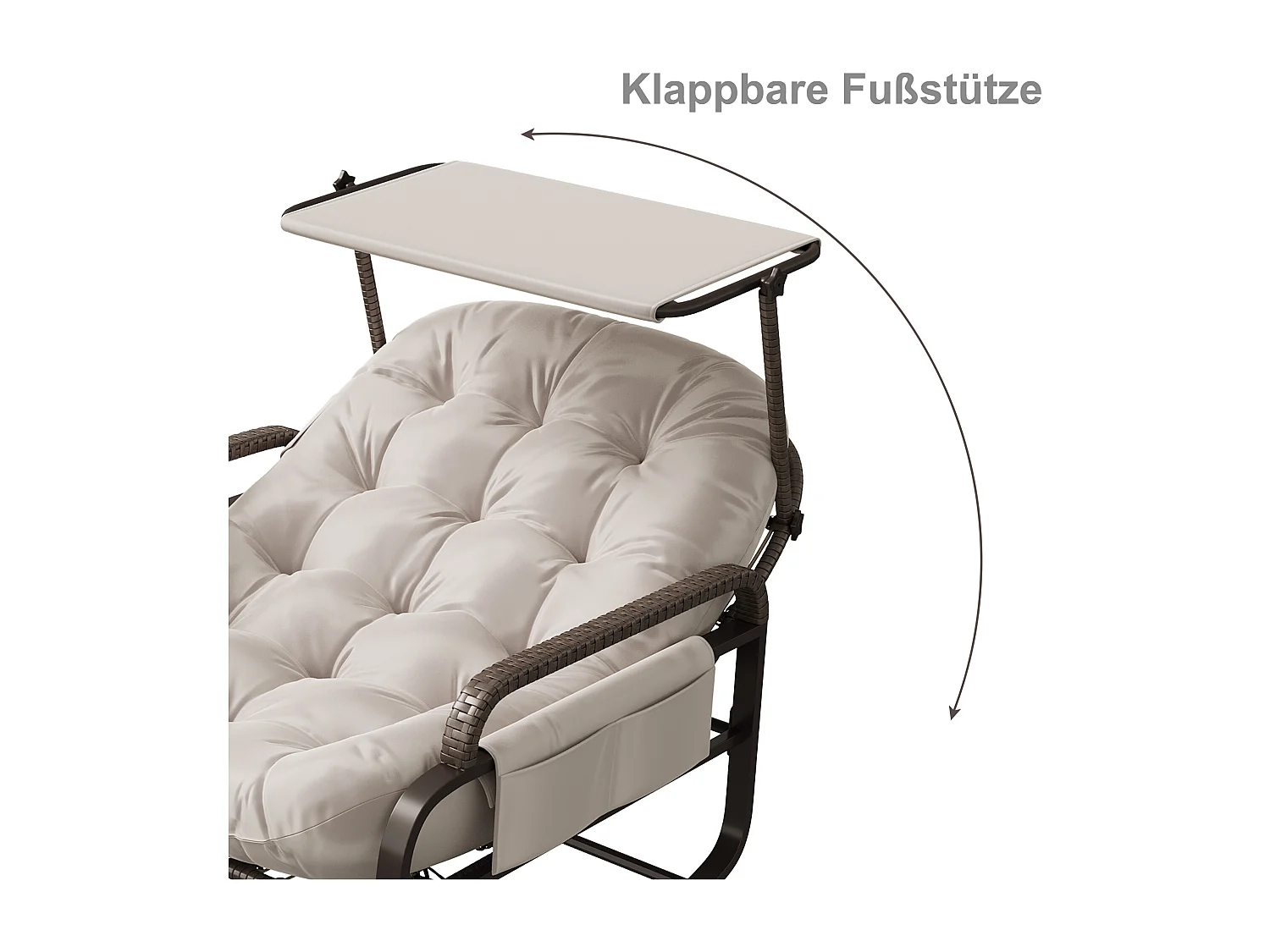 Fauteuil à bascule, Chaise relax avec dossier réglable et repose-pieds pliable, fauteuil en rotin avec toit pare-soleil
