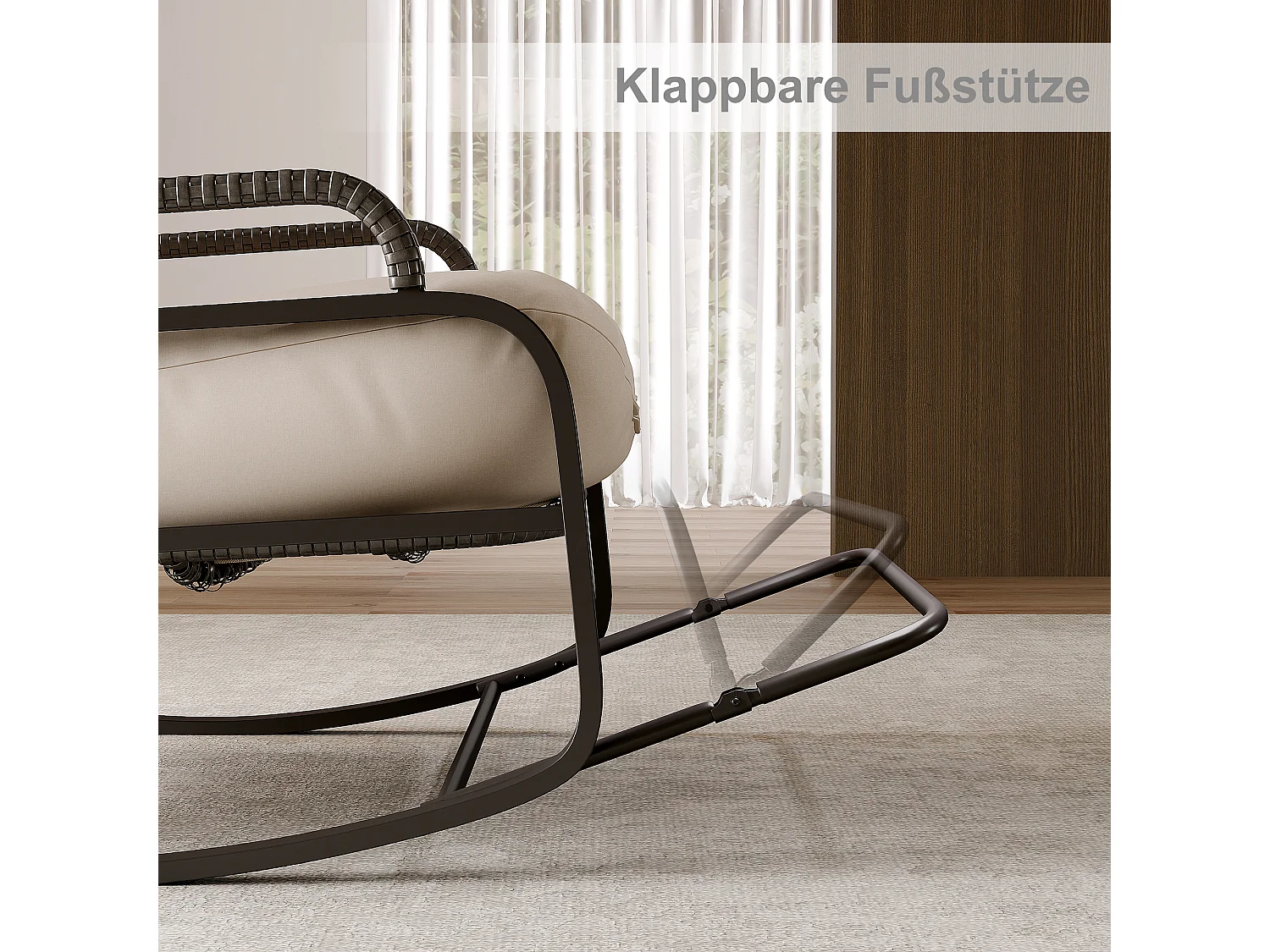 Fauteuil à bascule, Chaise relax avec dossier réglable et repose-pieds pliable, fauteuil en rotin avec toit pare-soleil