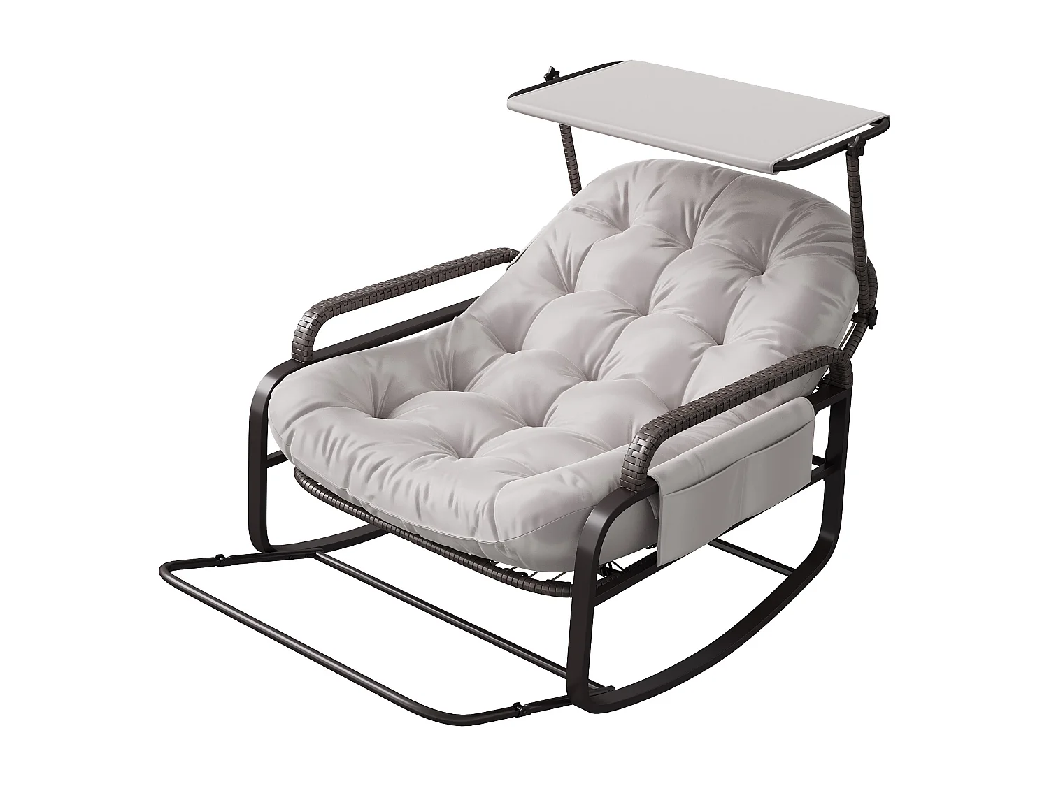 Fauteuil à bascule, Chaise relax avec dossier réglable et repose-pieds pliable, fauteuil en rotin avec toit pare-soleil