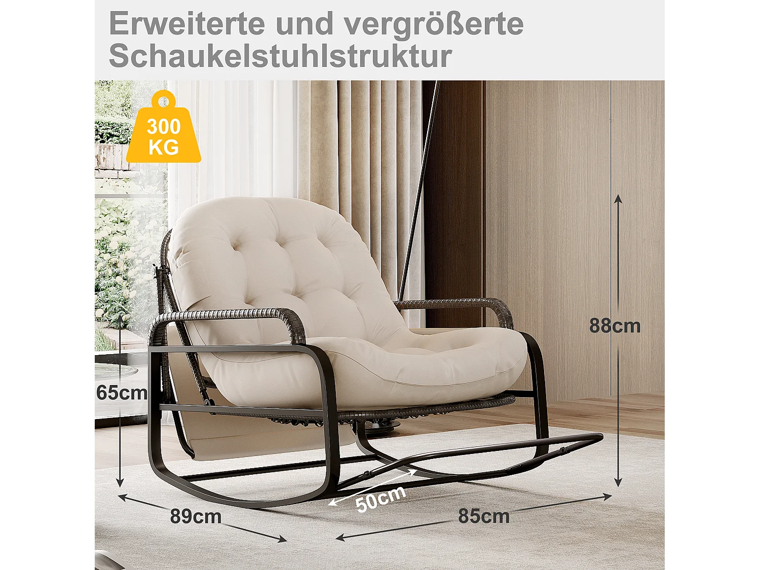 Fauteuil à bascule, Chaise relax avec dossier réglable et repose-pieds pliable, fauteuil en rotin avec toit pare-soleil