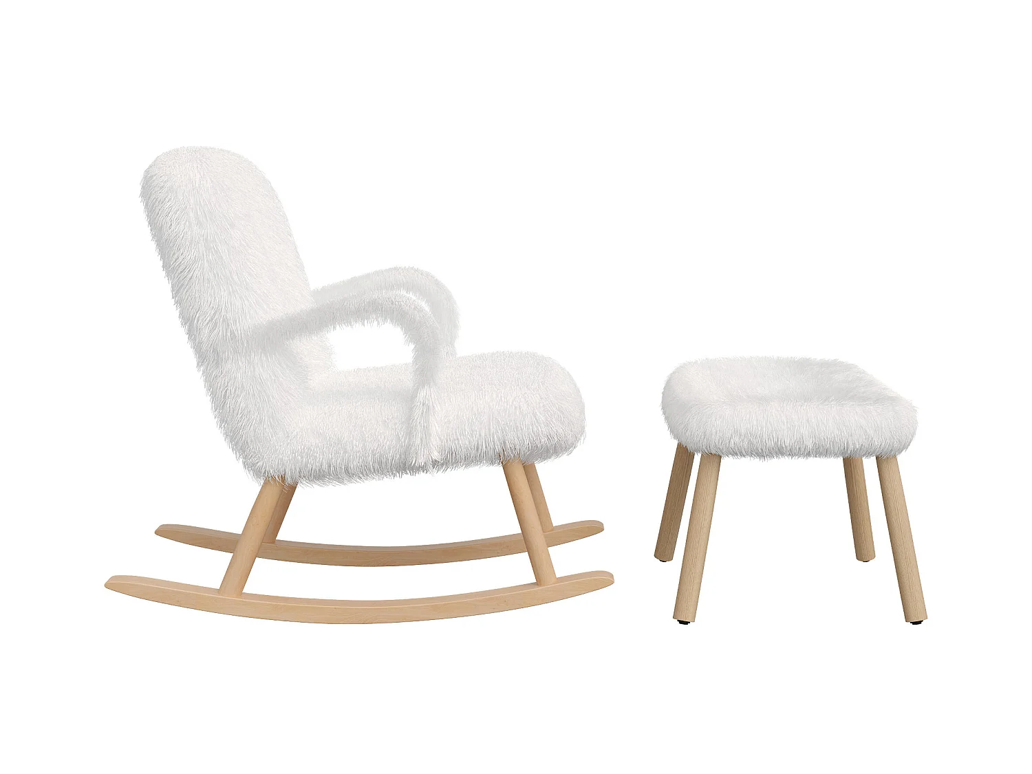 Fauteuil à bascule，Salon de relaxation，Chaise longue avec repose-pieds，pour le salon, la chambre à coucher，Laine d’agneau，blanc