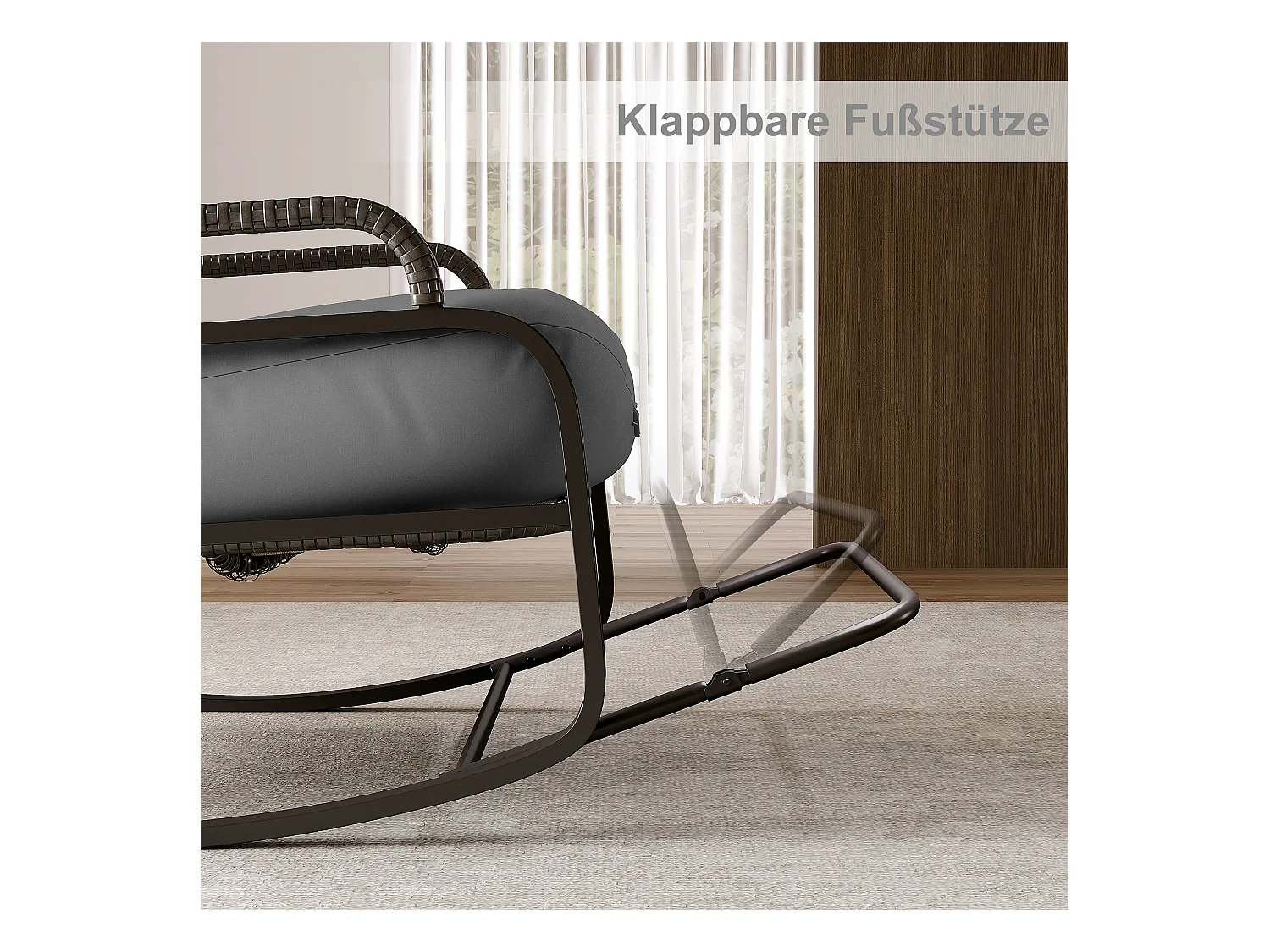 Fauteuil à bascule, Chaise relax avec dossier réglable et repose-pieds pliable, fauteuil en rotin avec toit pare-soleil