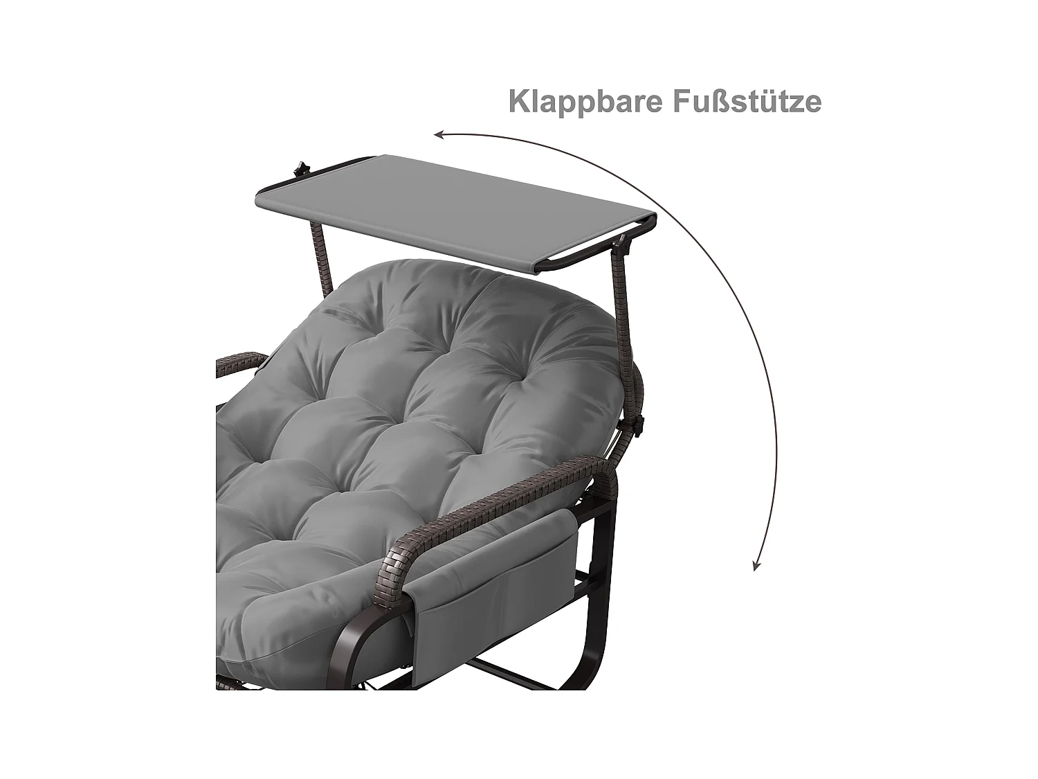Fauteuil à bascule, Chaise relax avec dossier réglable et repose-pieds pliable, fauteuil en rotin avec toit pare-soleil