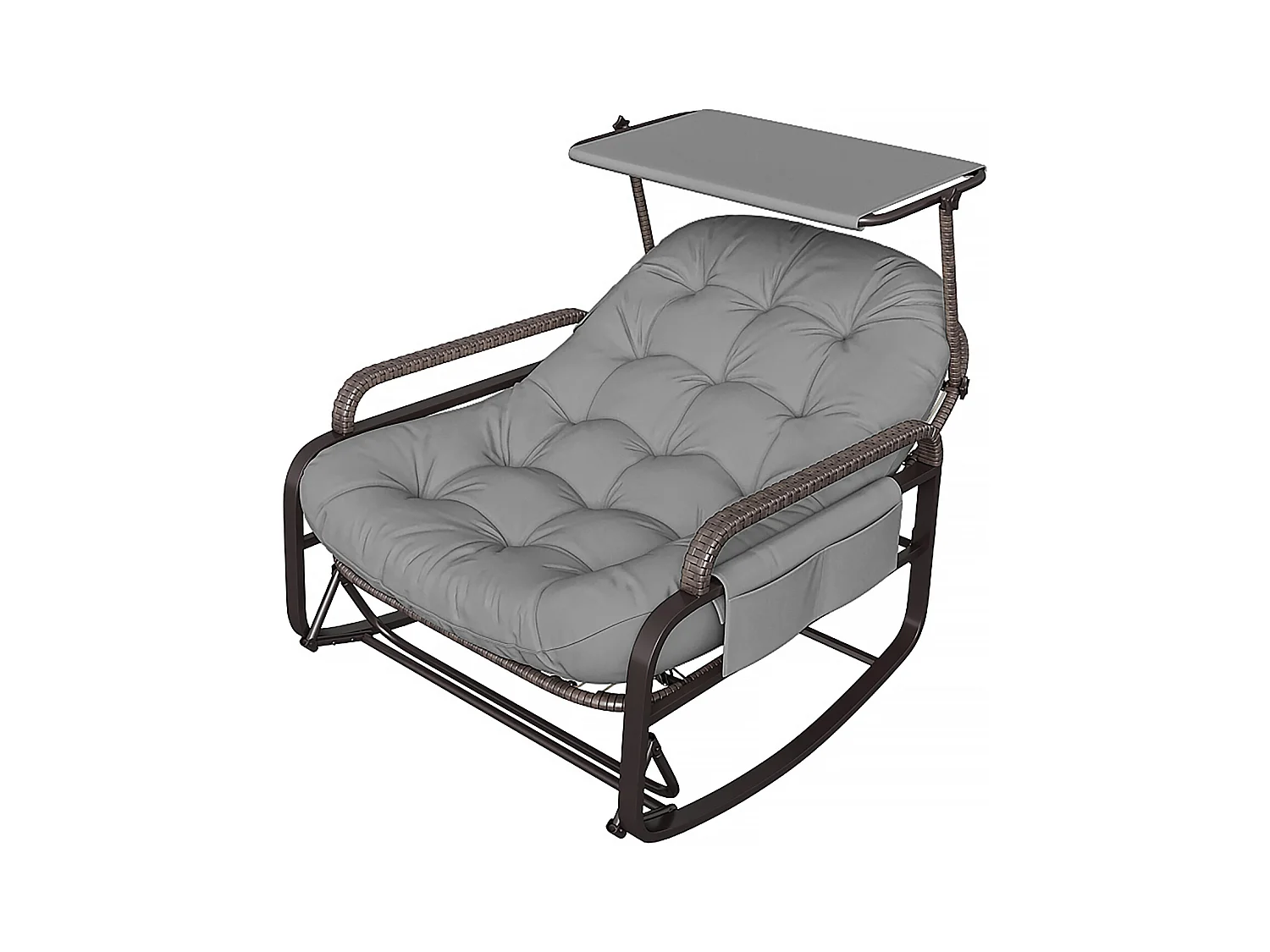 Fauteuil à bascule, Chaise relax avec dossier réglable et repose-pieds pliable, fauteuil en rotin avec toit pare-soleil