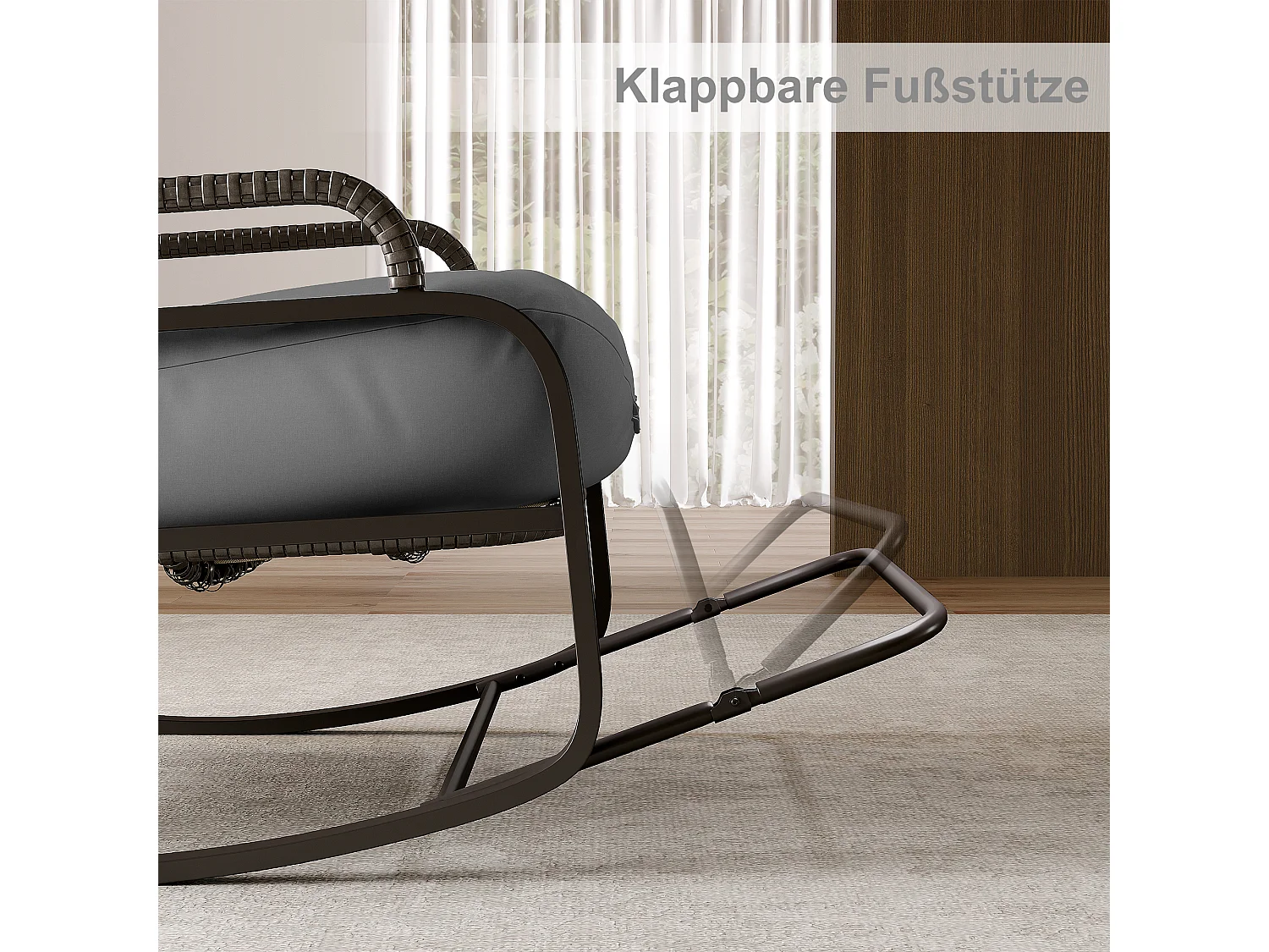 Fauteuil à bascule, Chaise relax avec dossier réglable et repose-pieds pliable, fauteuil en rotin avec toit pare-soleil