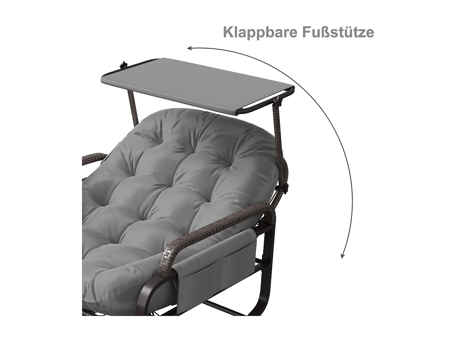 Fauteuil à bascule, Chaise relax avec dossier réglable et repose-pieds pliable, fauteuil en rotin avec toit pare-soleil