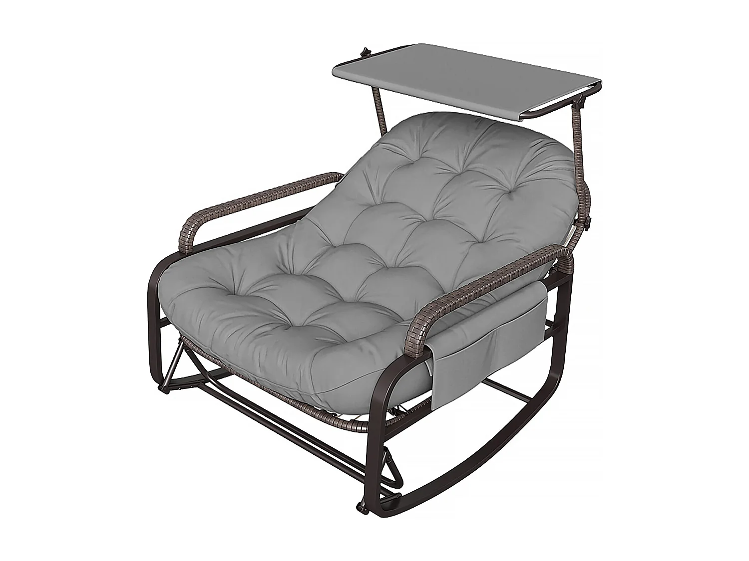 Fauteuil à bascule, Chaise relax avec dossier réglable et repose-pieds pliable, fauteuil en rotin avec toit pare-soleil