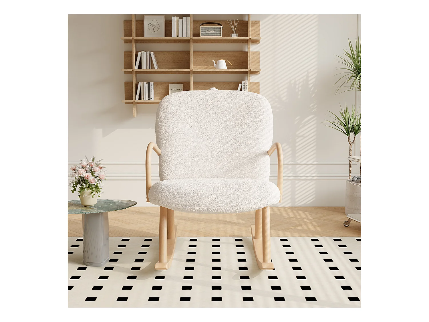 Fauteuil à Bascule, Fauteuil relax Cachemire d’agneau, Rocking Chair avec Accoudoirs et Dossier pour Salon Chambre, Blanc Cassé