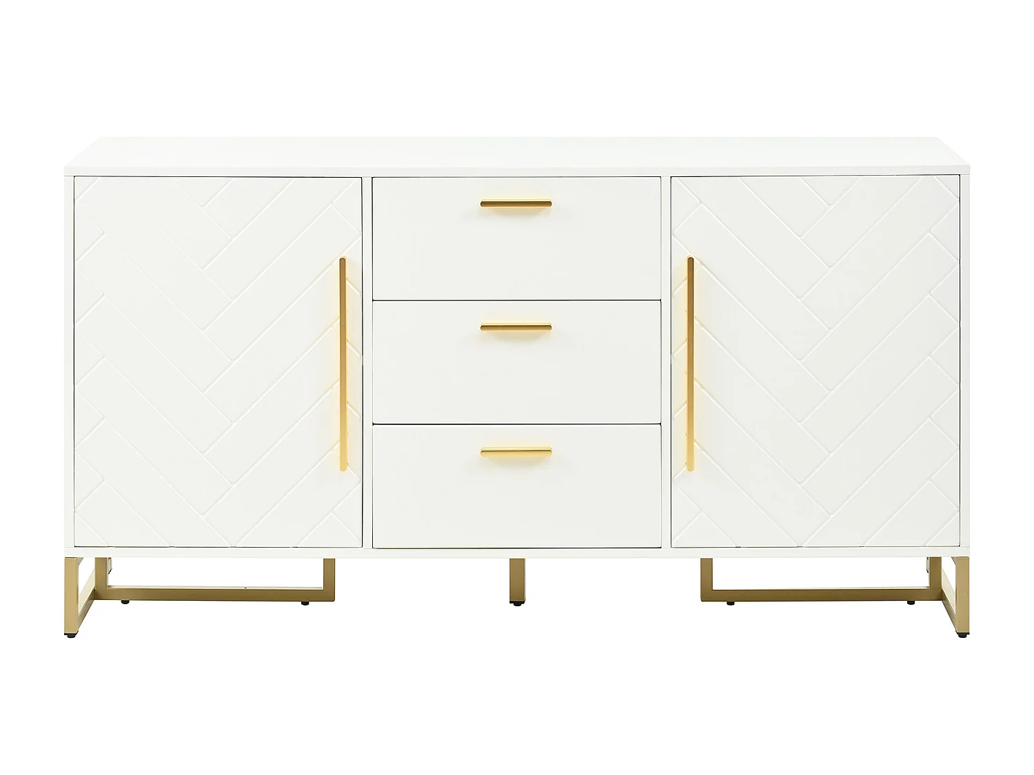 Buffet moderne 145x40x75cm - avec 2 portes et 3 tiroirs - avec étagères réglables - à motif de chevrons - Blanc