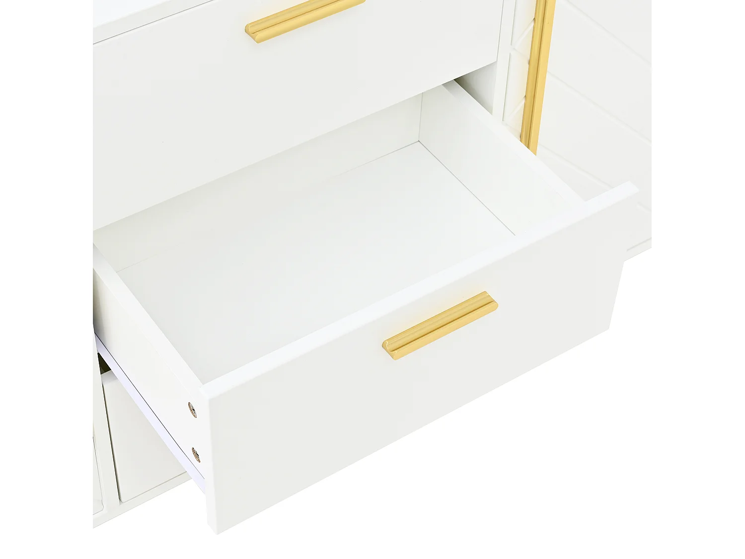 Modernes Sideboard 145x40x75cm - mit 2 Türen und 3 Schubladen - mit höhenverstellbaren Einlegeböden - Fischgrätmuster - Weiß