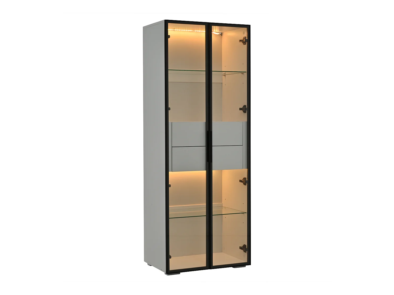Vitrine 60x40x160 cm - mit LED-Beleuchtung - 2 Glastüren - 2 Schubladen - MDF + Glas - Weiß