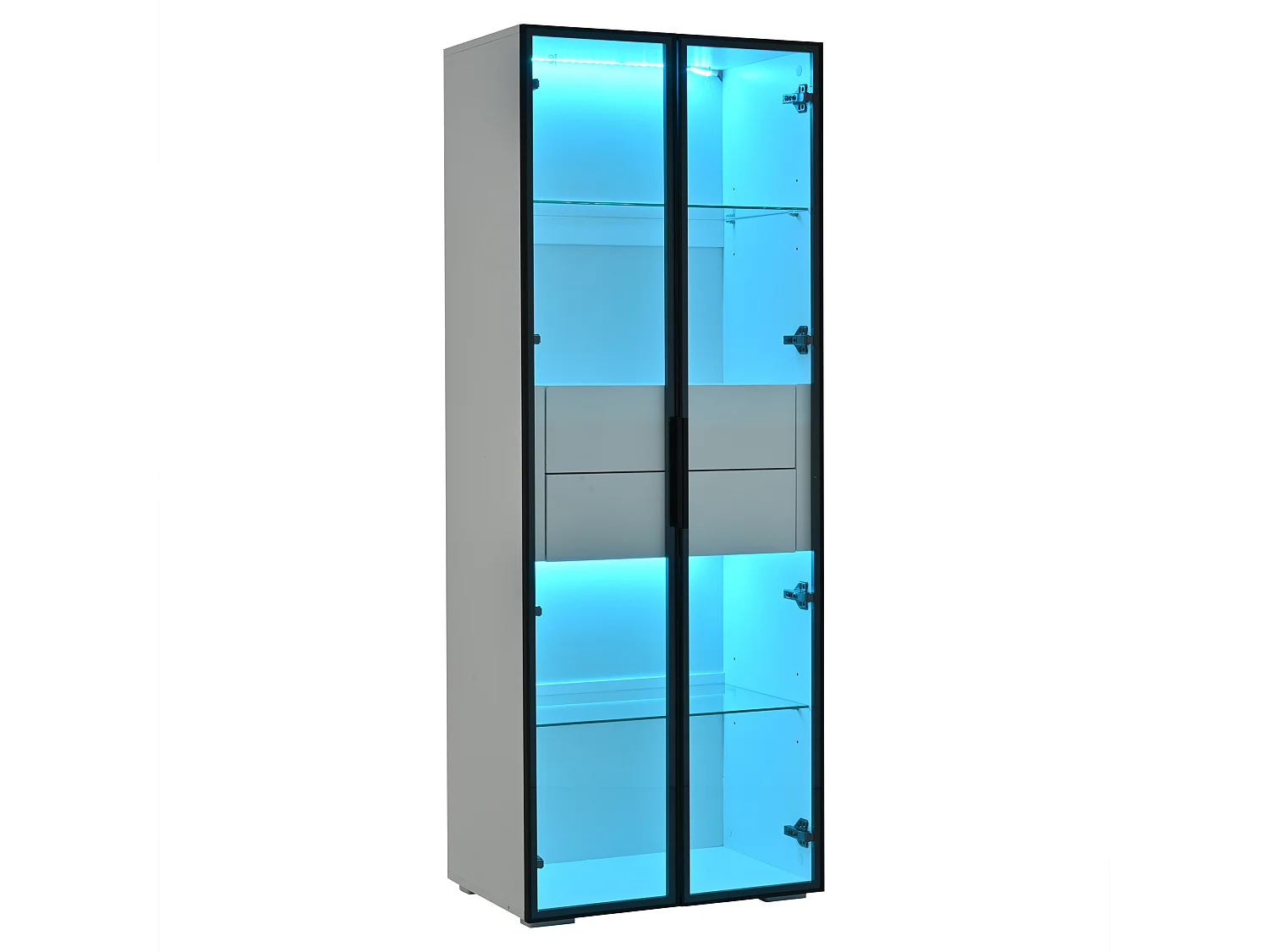 Vitrine 60x40x160 cm - avec éclairage LED - 2 portes vitrées - 2 tiroirs - MDF + verre - Blanc