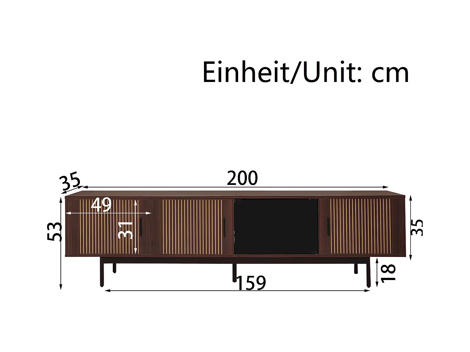 Meuble TV 159x35x53cm - avec LED - avec 2 portes - texture rayée - style campagnard - marron