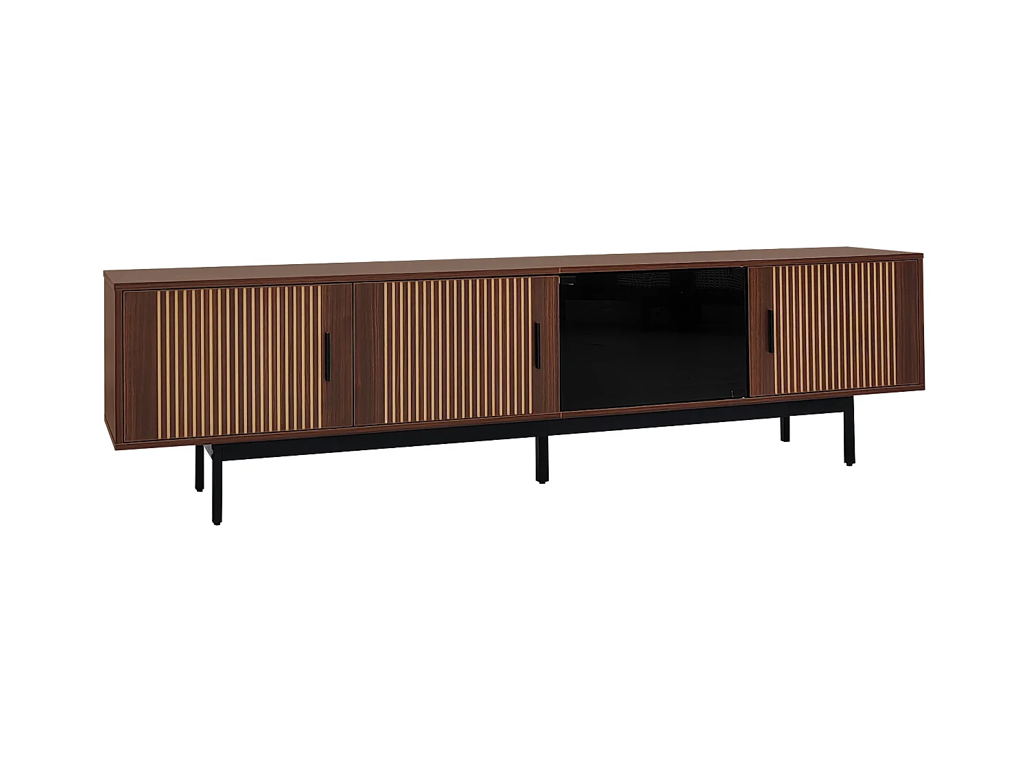 Meuble TV 159x35x53cm - avec LED - avec 2 portes - texture rayée - style campagnard - marron