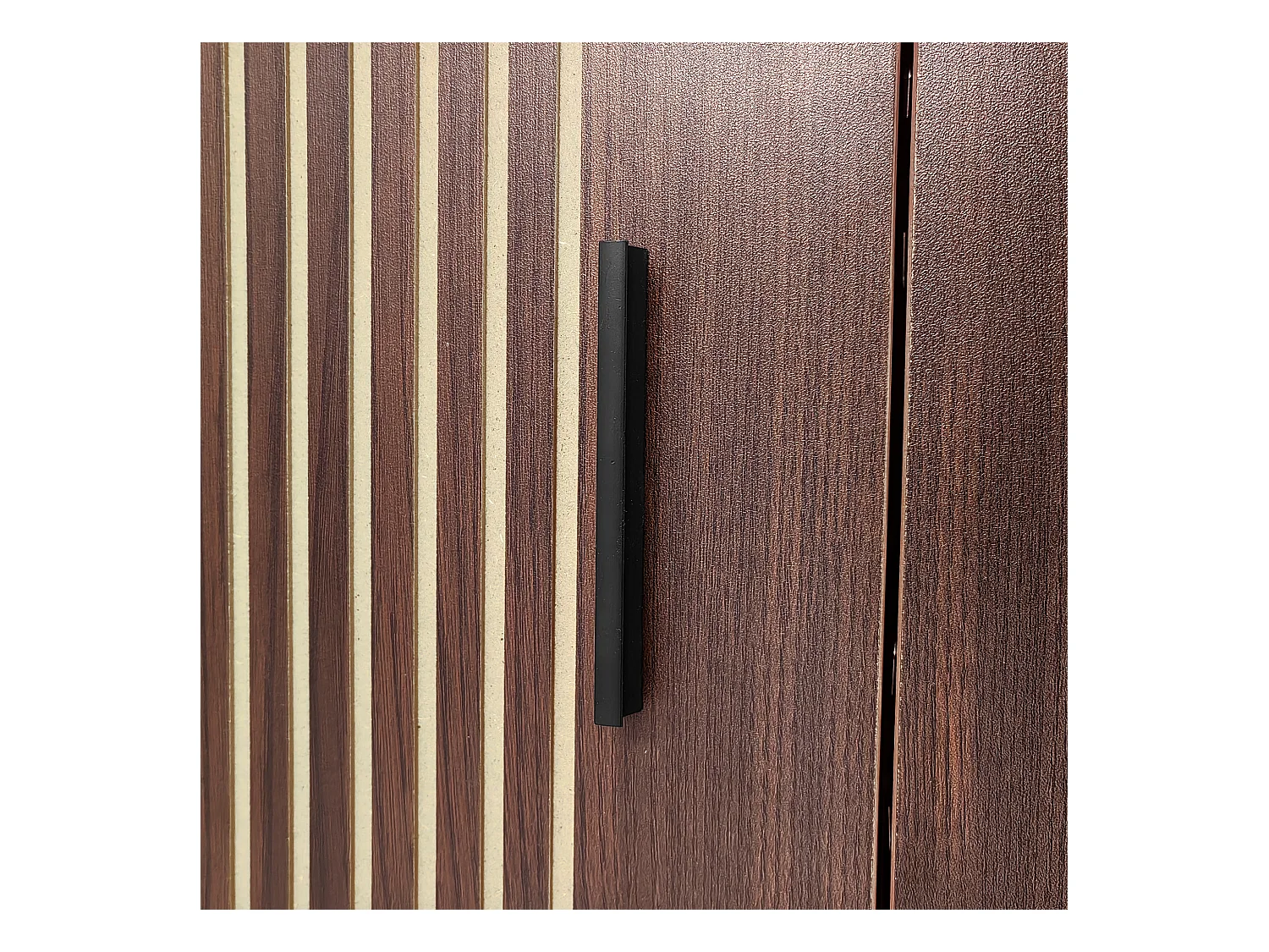 Meuble TV 159x35x53cm - avec LED - avec 2 portes - texture rayée - style campagnard - marron