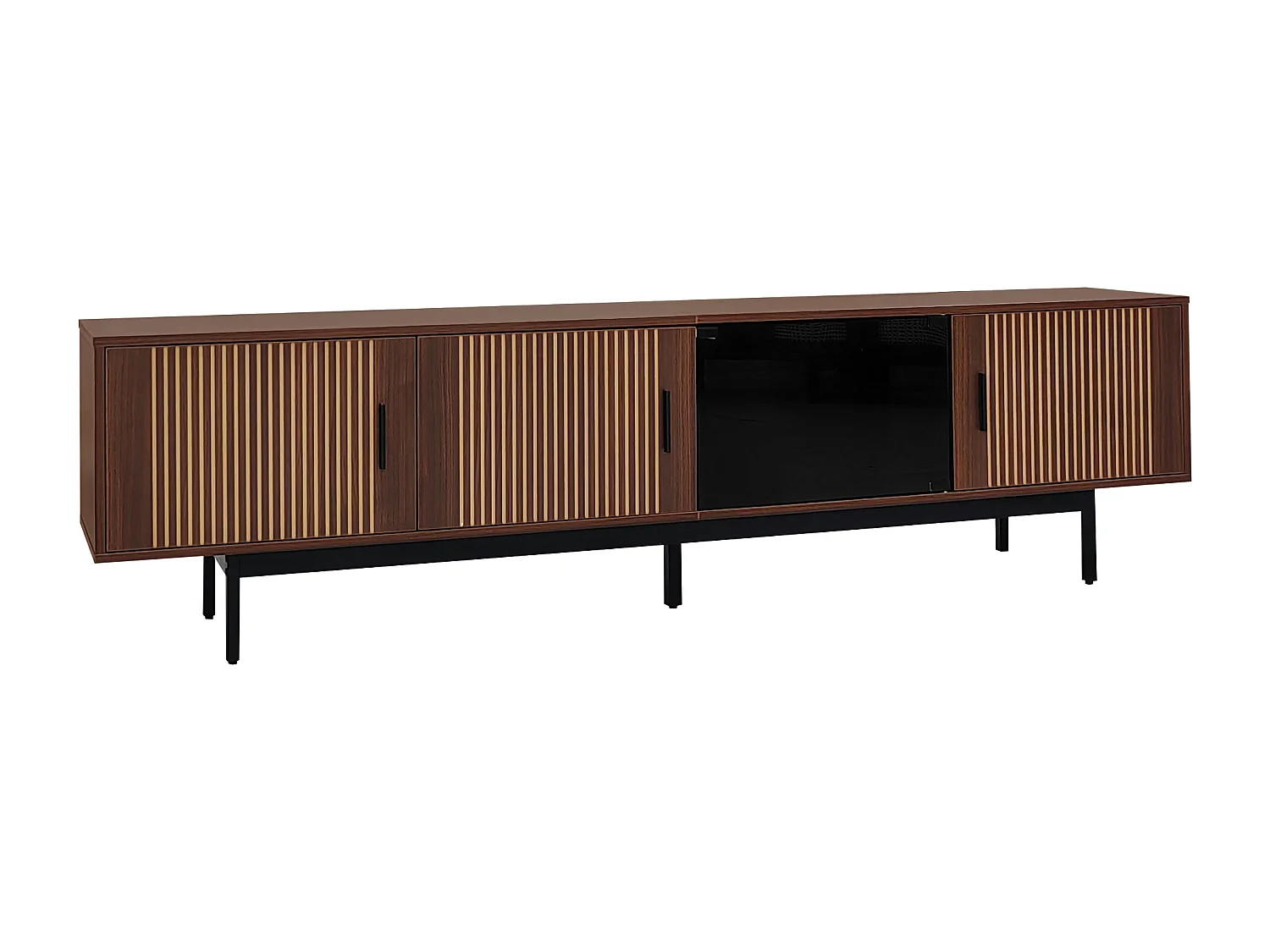 Meuble TV 159x35x53cm - avec LED - avec 2 portes - texture rayée - style campagnard - marron