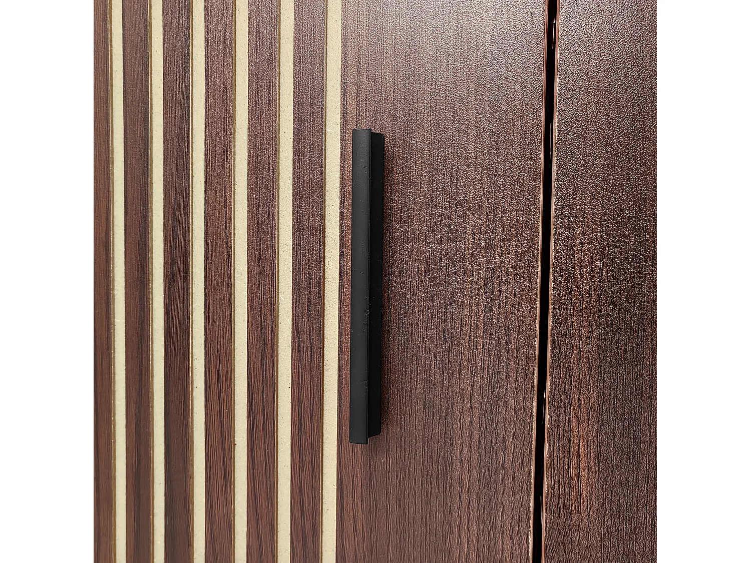 Meuble TV 159x35x53cm - avec LED - avec 2 portes - texture rayée - style campagnard - marron