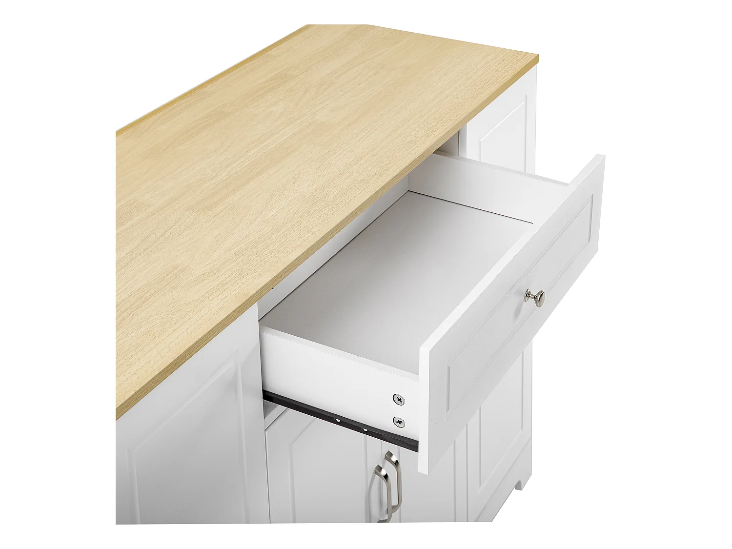Ilot central de cuisine mobile 131.8x40x93.3cm - plateau extensible - avec USB - avec compartiment poubelle et rangement multifonctionnel - blanc
