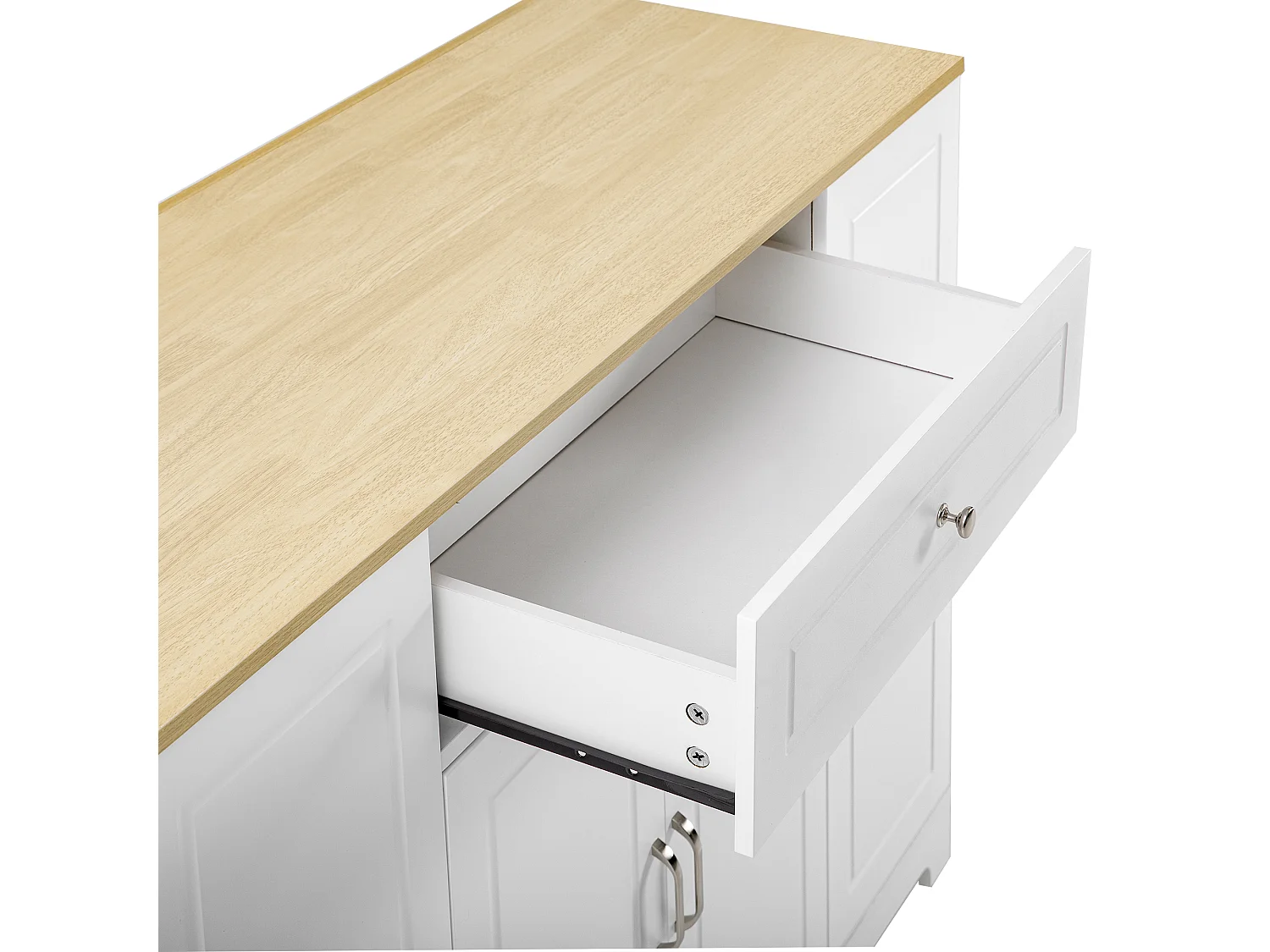 Mobile Kücheninsel 131.8x40x93.3cm - ausziehbare Arbeitsplatte - mit USB - mit Mülltrennfach und multifunktionalem Stauraum - ​​weiß​