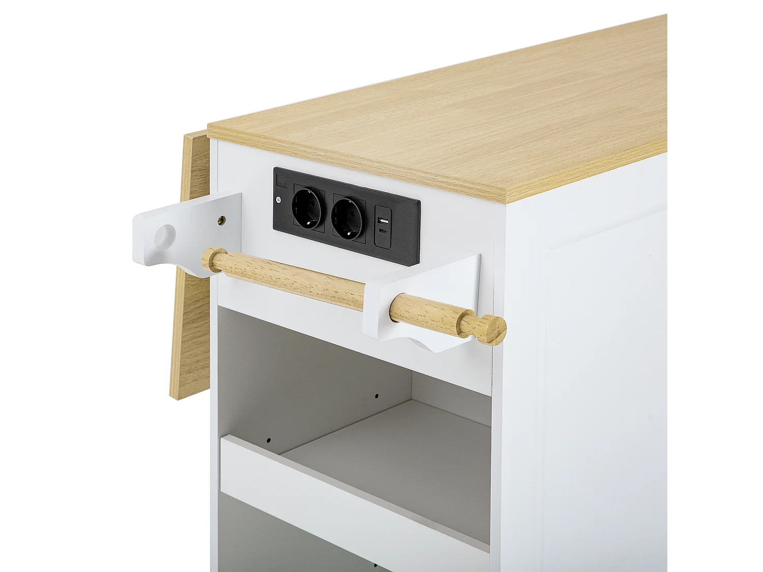 Mobile Kücheninsel 131.8x40x93.3cm - ausziehbare Arbeitsplatte - mit USB - mit Mülltrennfach und multifunktionalem Stauraum - ​​weiß​