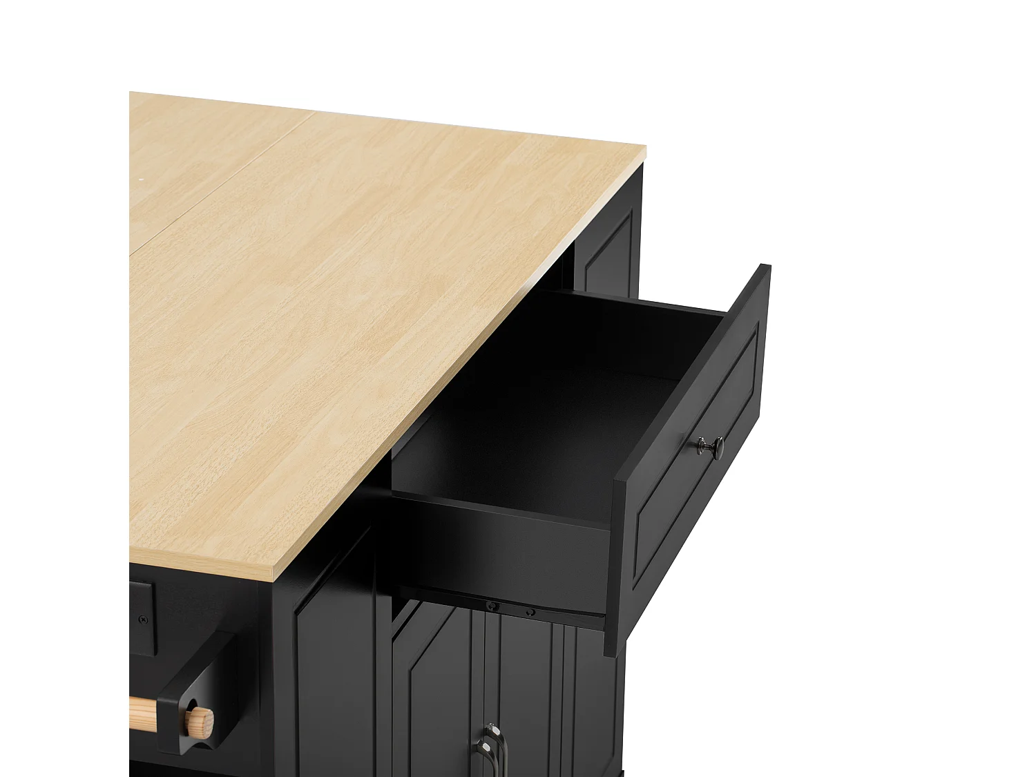 Isola centrale cucina mobile 131.8x40x93.3cm - piano di lavoro estensibile - con USB - con vano pattumiera e ripostiglio multifunzione - nero