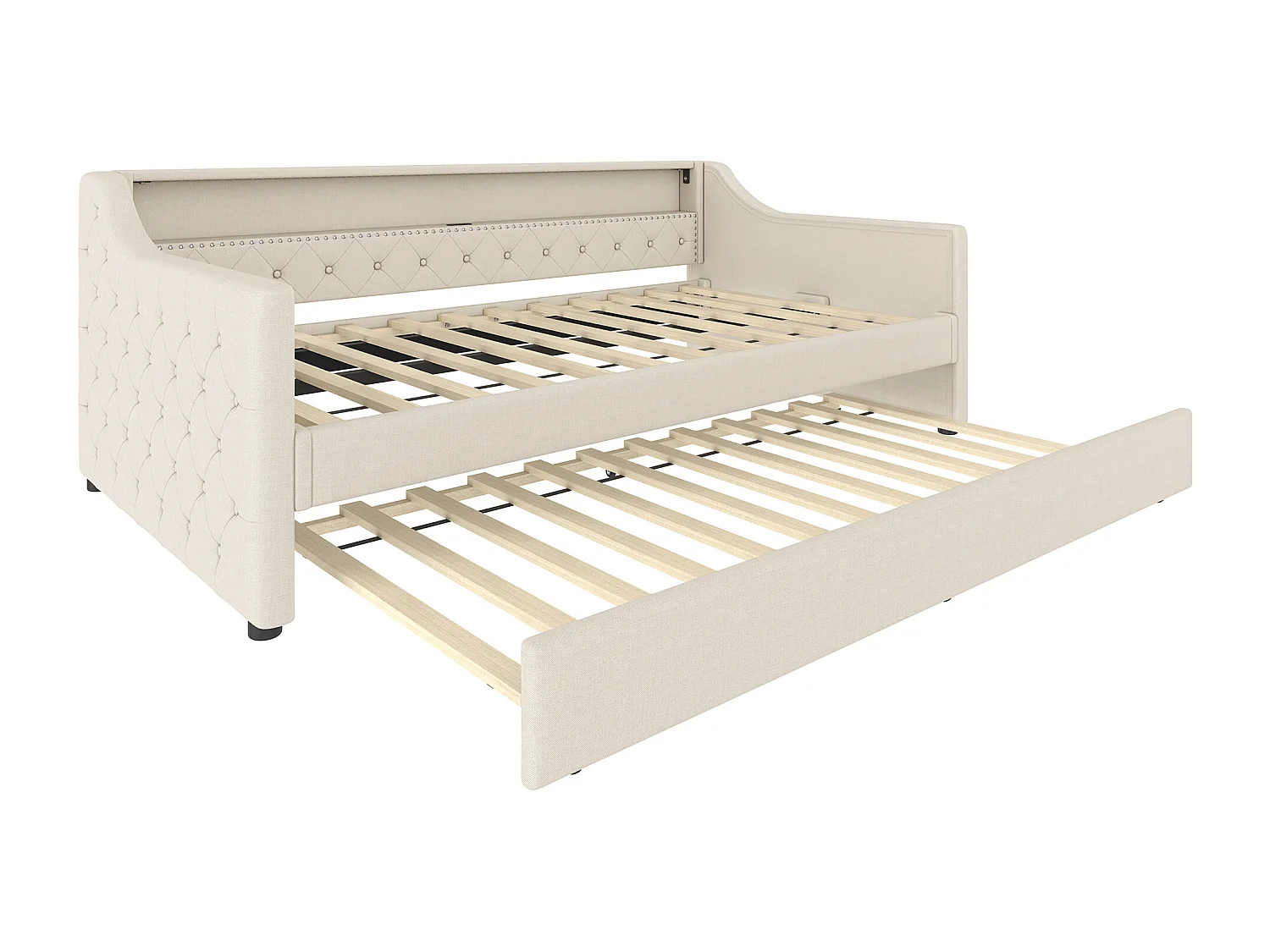 Schlafsofa 90 x 200 cm - mit LED-Beleuchtung - mit ausziehbarer Zweitmatratze - mit USB - Leinen - mit Lattenrost - ​​beige​