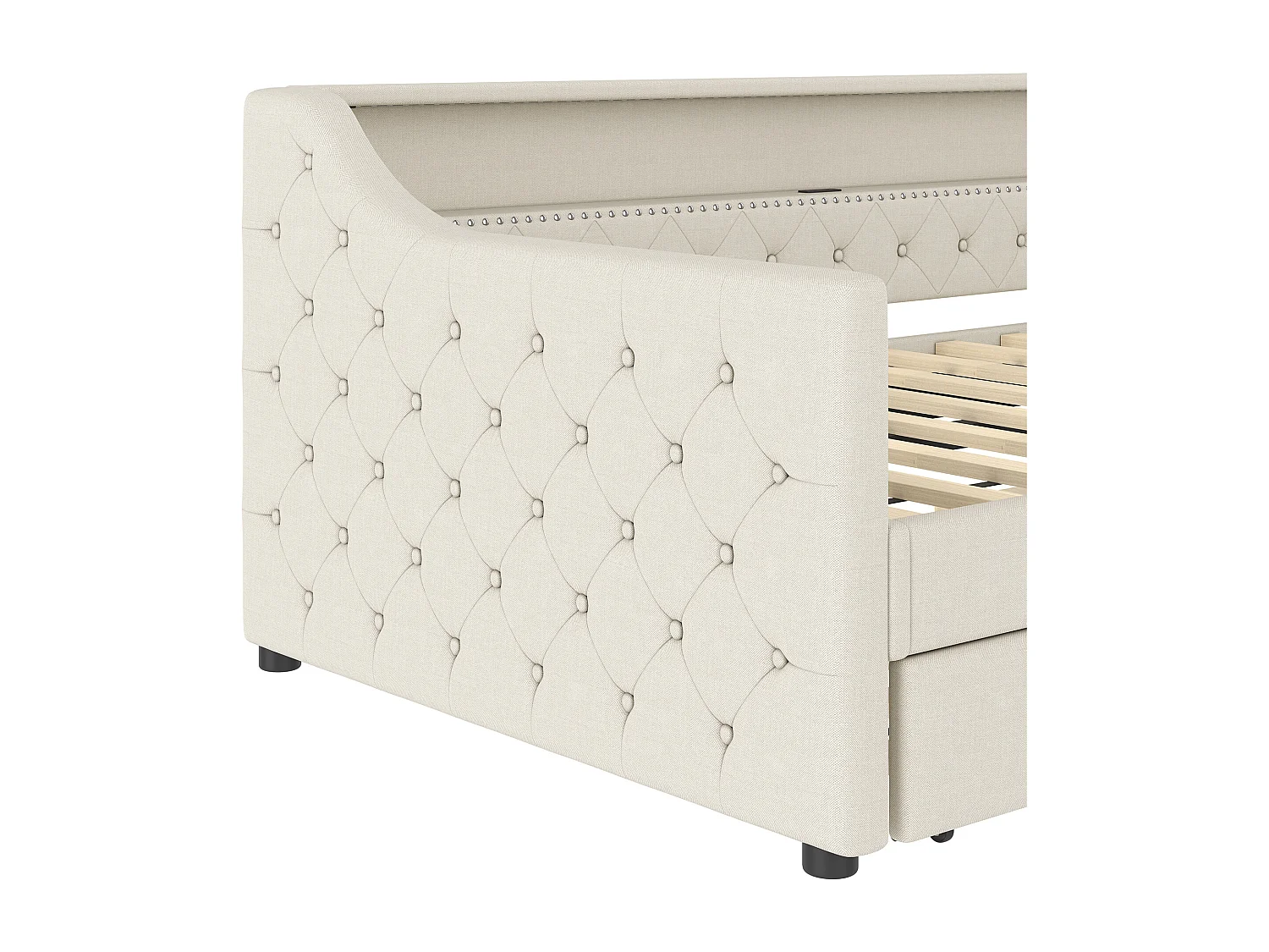 Schlafsofa 90 x 200 cm - mit LED-Beleuchtung - mit ausziehbarer Zweitmatratze - mit USB - Leinen - mit Lattenrost - ​​beige​