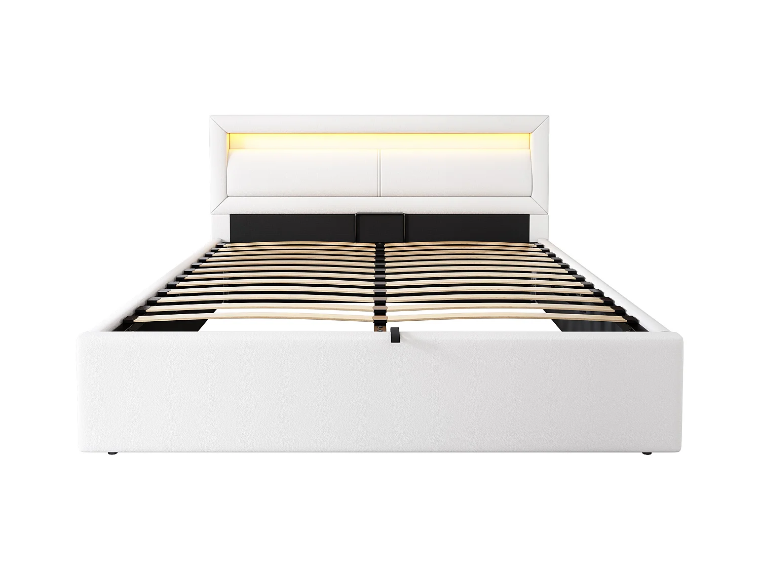 Lit coffre 140x190cm - avec LED  - en similicuir - avec sommier à lattes - Blanc