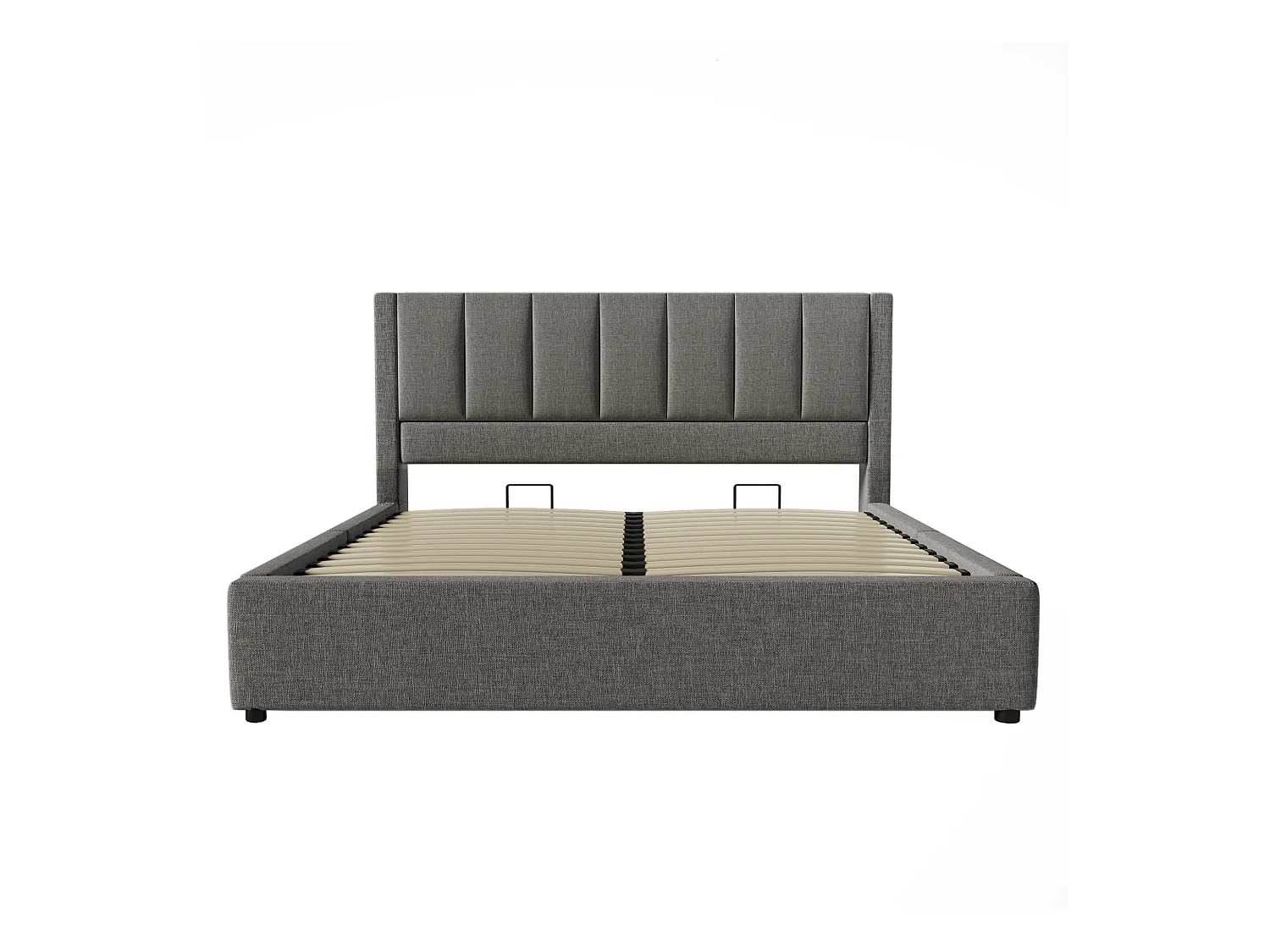 Gepolstertes Stauraumbett 140x200cm - mit verstecktem Getränkehalter - mit USB- und Typ-C-Anschlüssen - mit Lattenrost - Leinen - Grau (ohne Matratze)