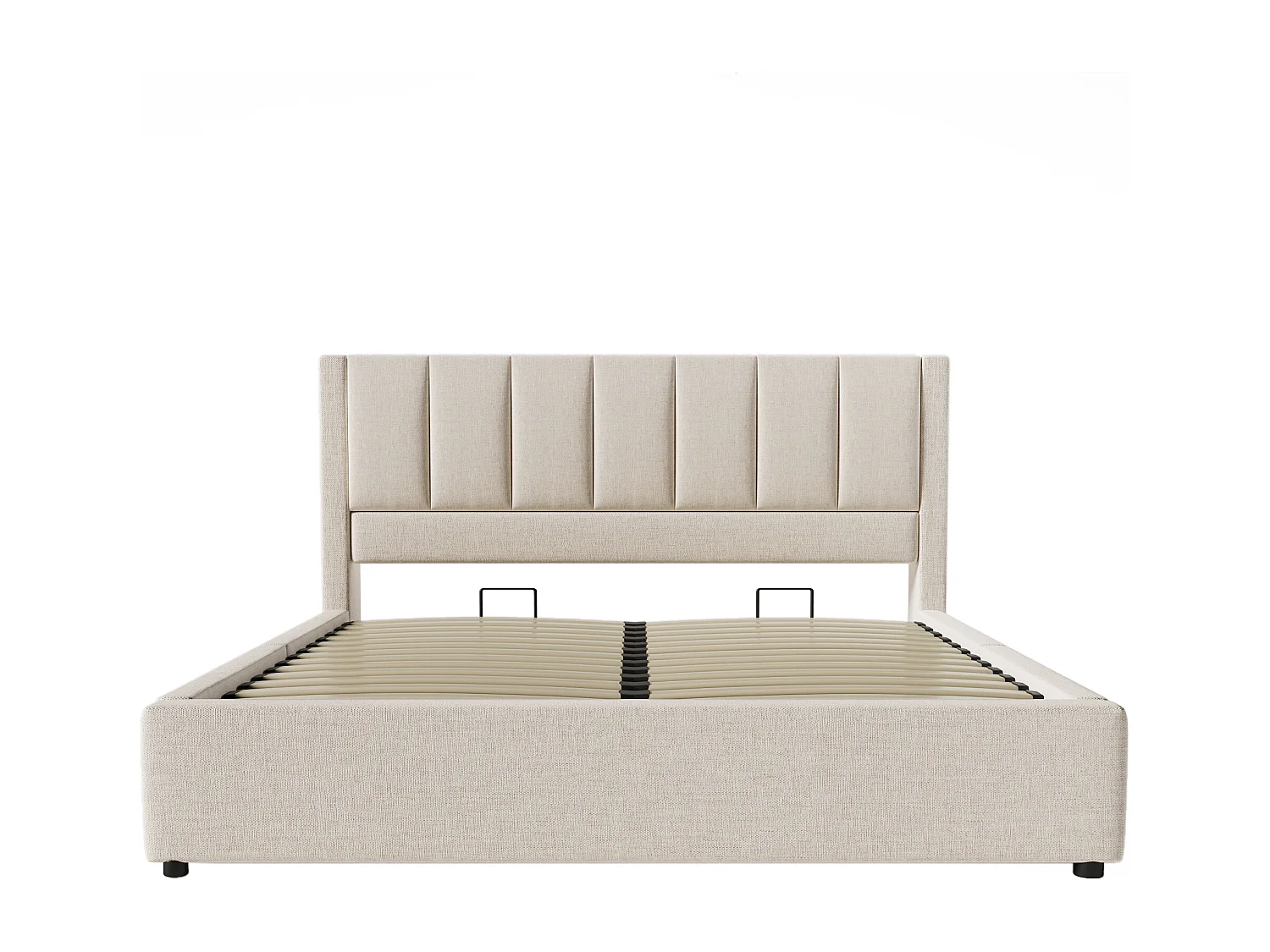 Gestoft opbergbed 180x200cm - met verborgen bekerhouder - met USB- en Type-C-poorten - met lattenbodem - Linnen - Beige (zonder matras)