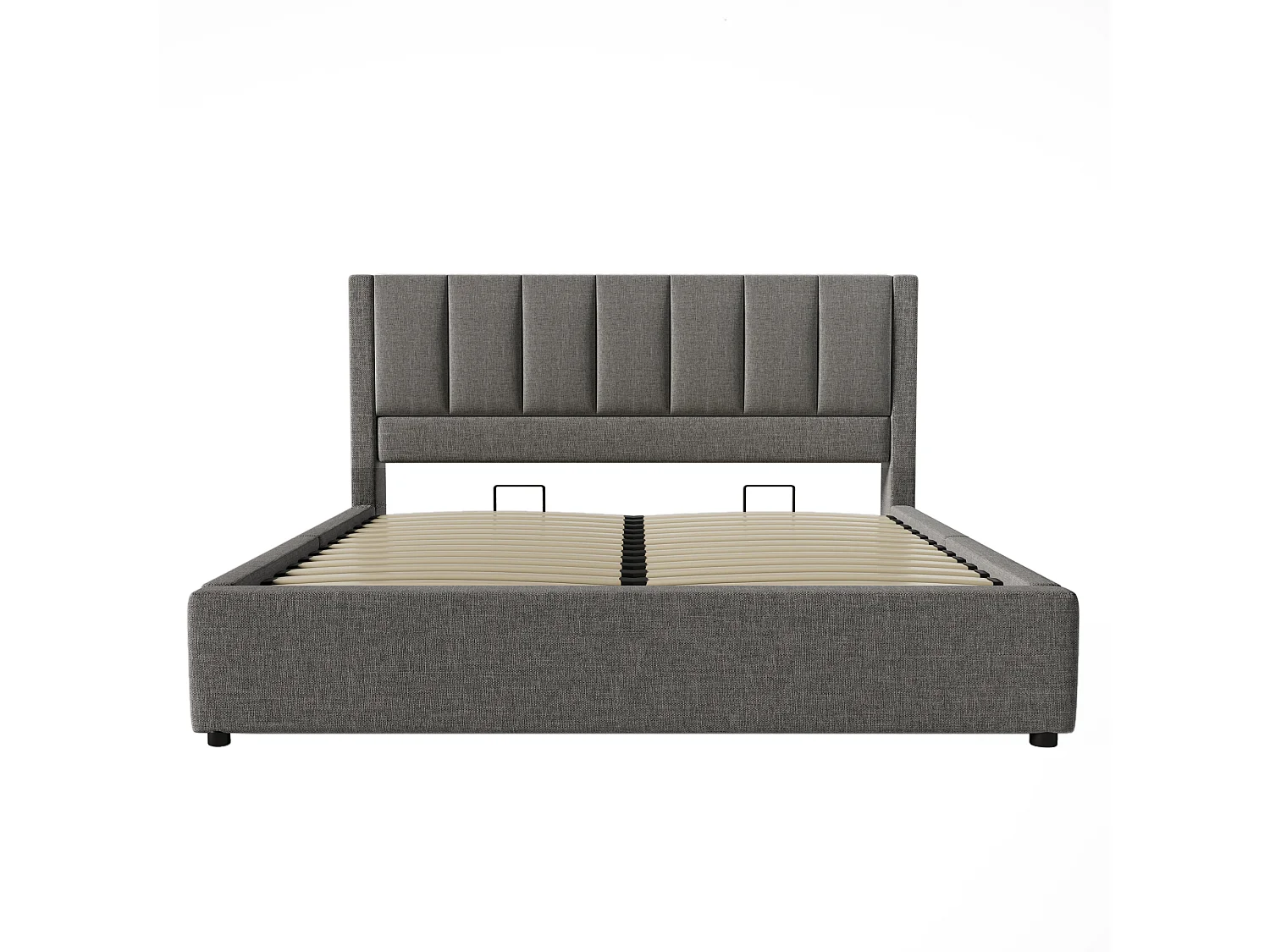 Gepolstertes Stauraumbett 140x190cm - mit verstecktem Getränkehalter - mit USB- und Typ-C-Anschlüssen - mit Lattenrost - Leinen - Grau (ohne Matratze)